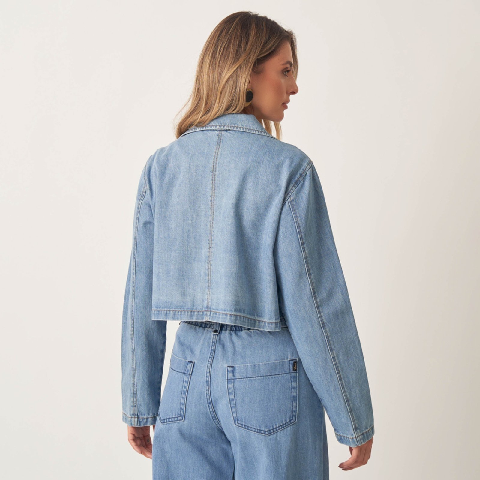 Vista 3 Blazer Jeans Cropped Com Bolso Cargo Bloom azul Bloom azul
