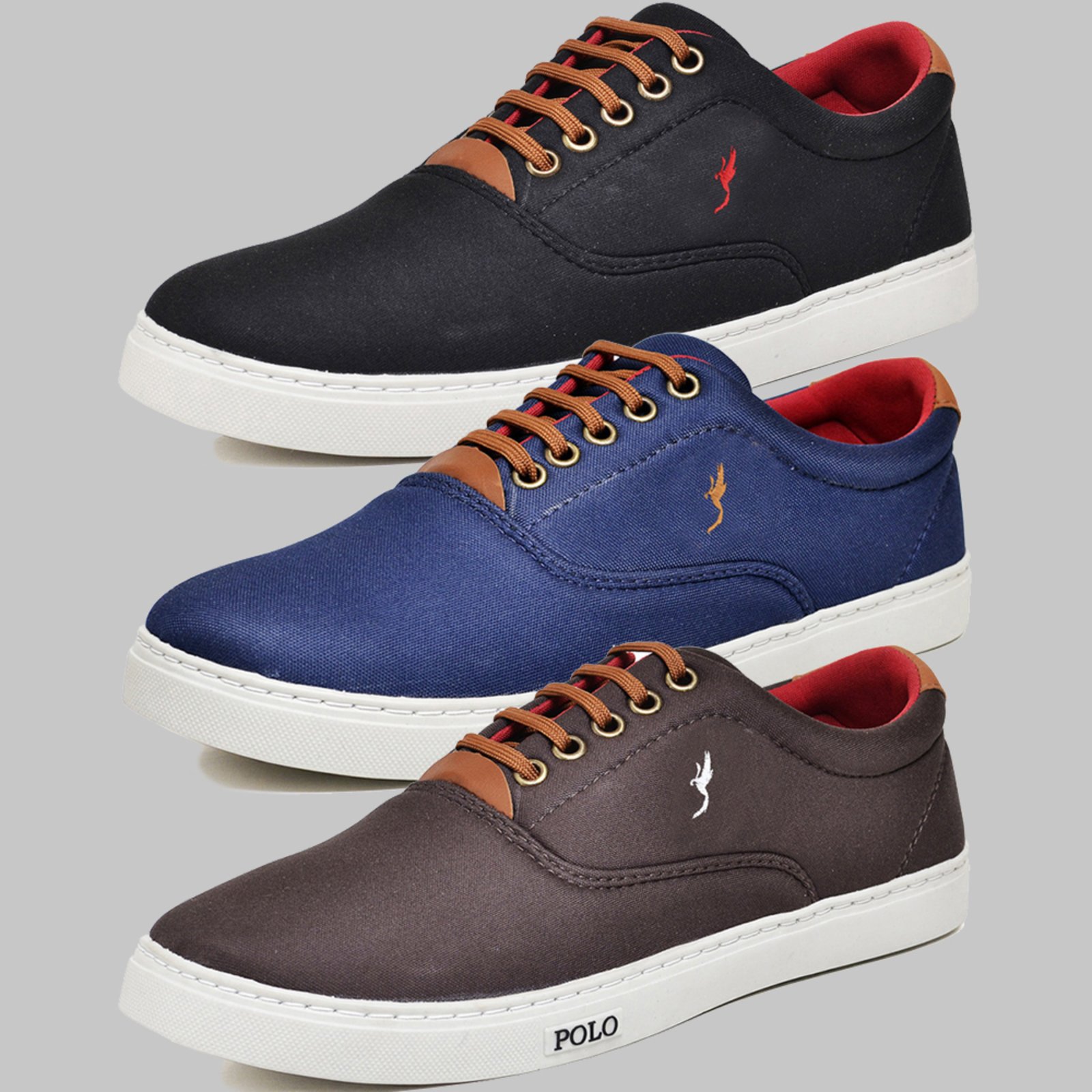 Kit 3 Pares Sapatênis Casual Masculino Polo Blu Preto/Azul/Café