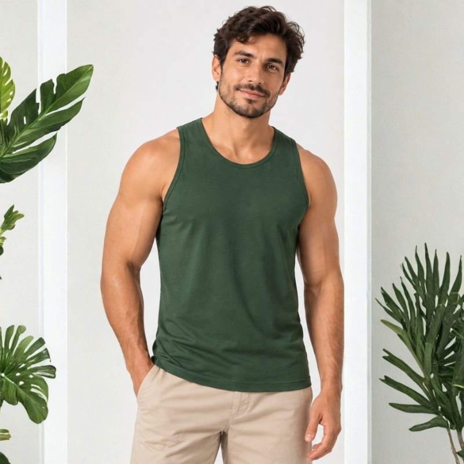 Regata Básica Masculina Lisa Slim Fitness Academia - Verde