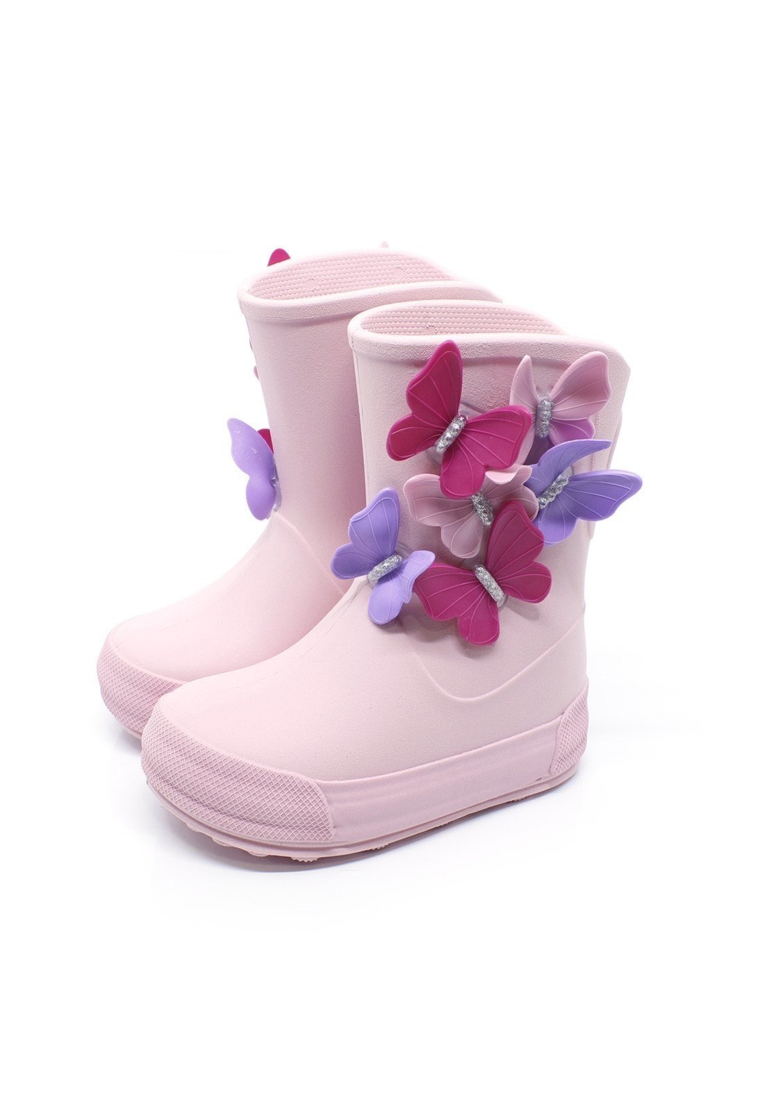 Infantil - Galocha Bota Plugt Menina Borboletas Coloridas Rosa Glitter