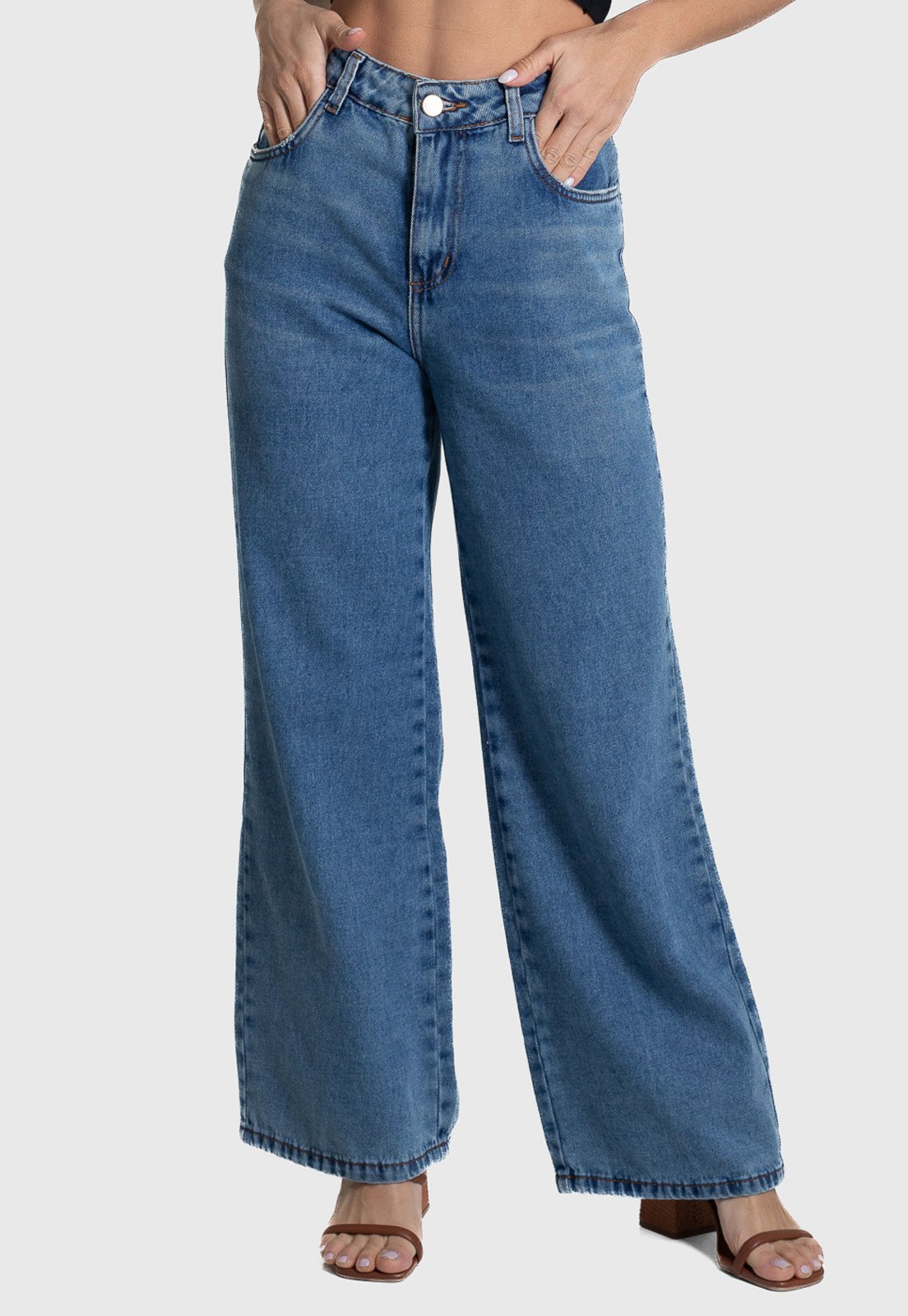 Calça Jeans Feminina Sawary Wide Leg Petit Azul