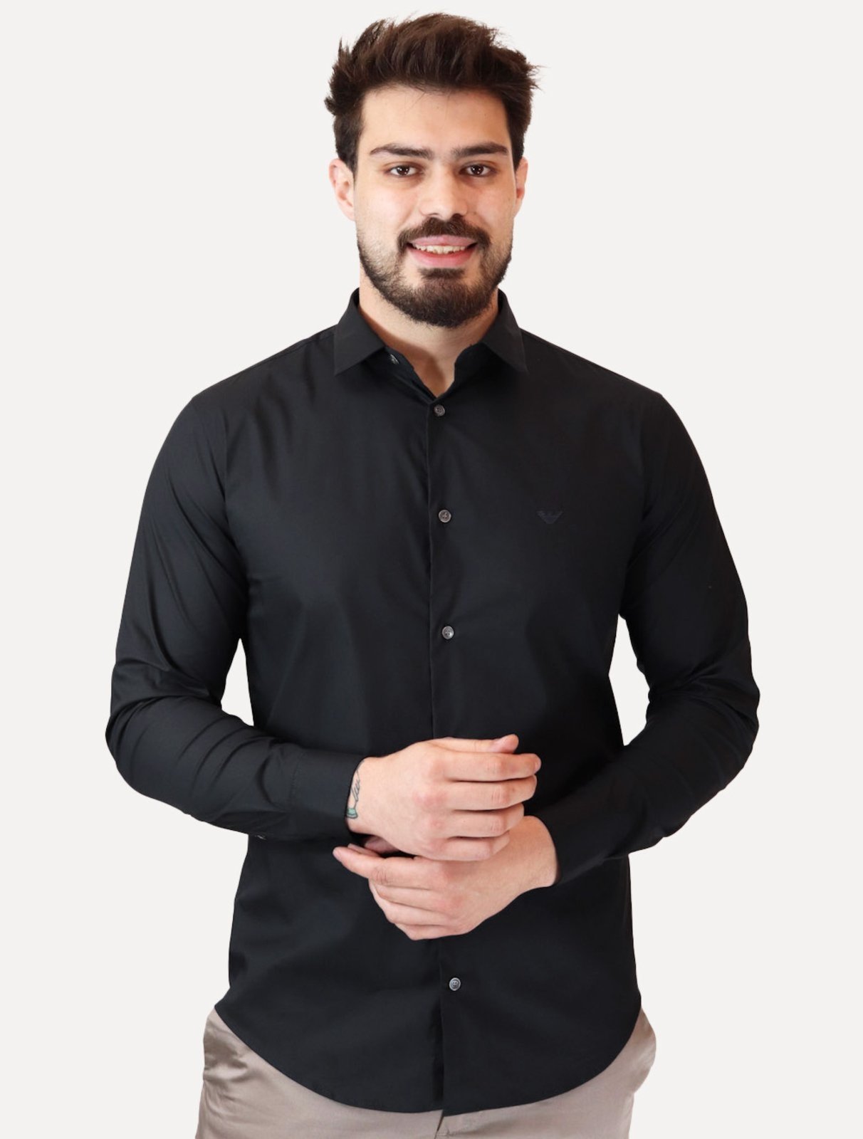 Vista 2 Camisa Empório Armani Masculina Stretch Embroidered Mono Logo Azul Escuro azul marinho azul marinho