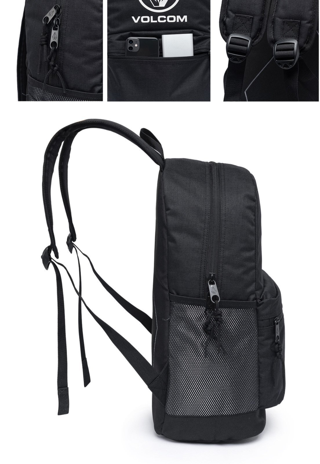 Vista 3 Mochila Masculina Notebook Bolsa Espaçosa Resistente Casual Faculdade Trabalho Volcom preto Volcom preto