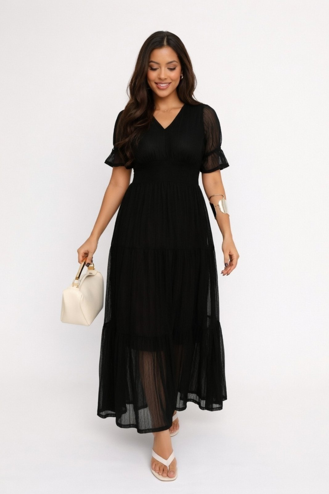 Vestido Longo D Bell Outlet Fashion Tule Preto