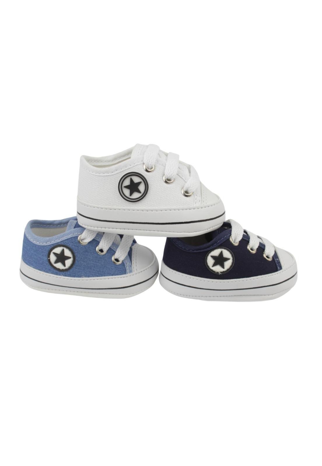 Infantil – Kit 3 pares Sapatinho de jeans e marinho e branco para recém nascido saída de maternidade