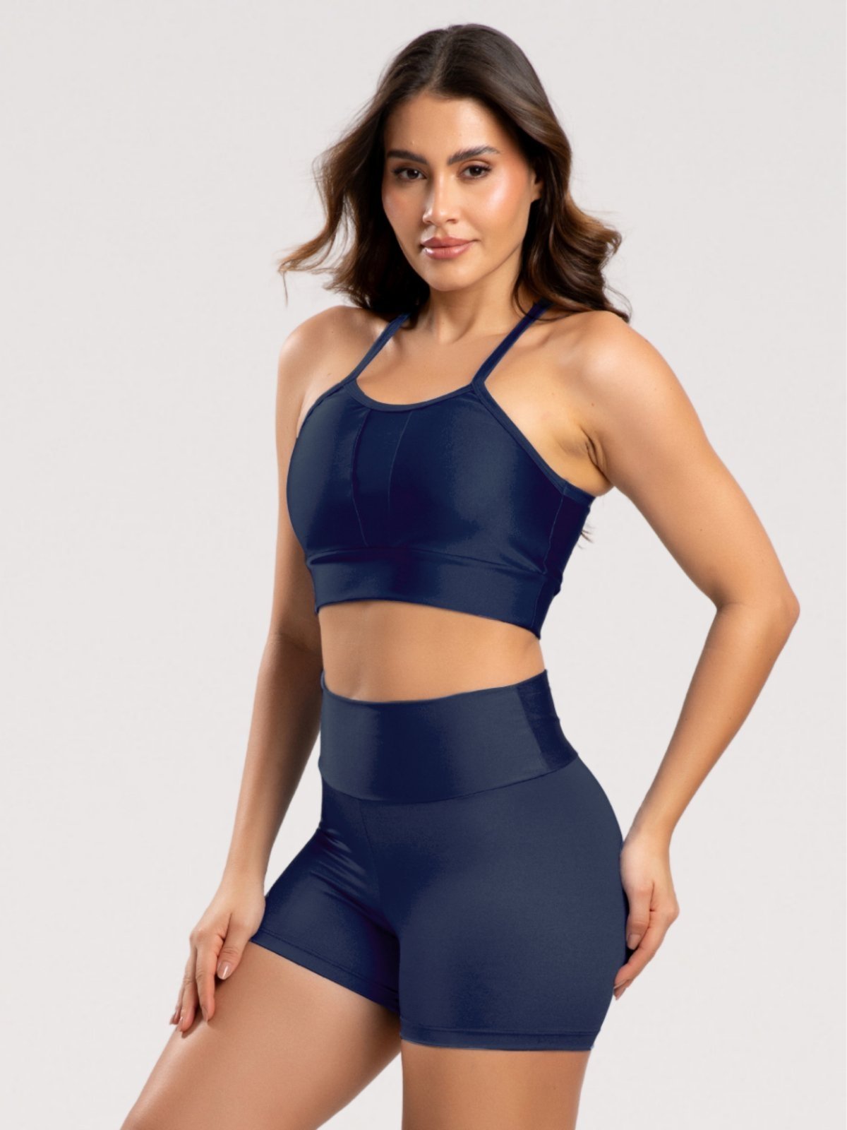 Conjunto Fit One Brilhance Short e Top Azul Marinho