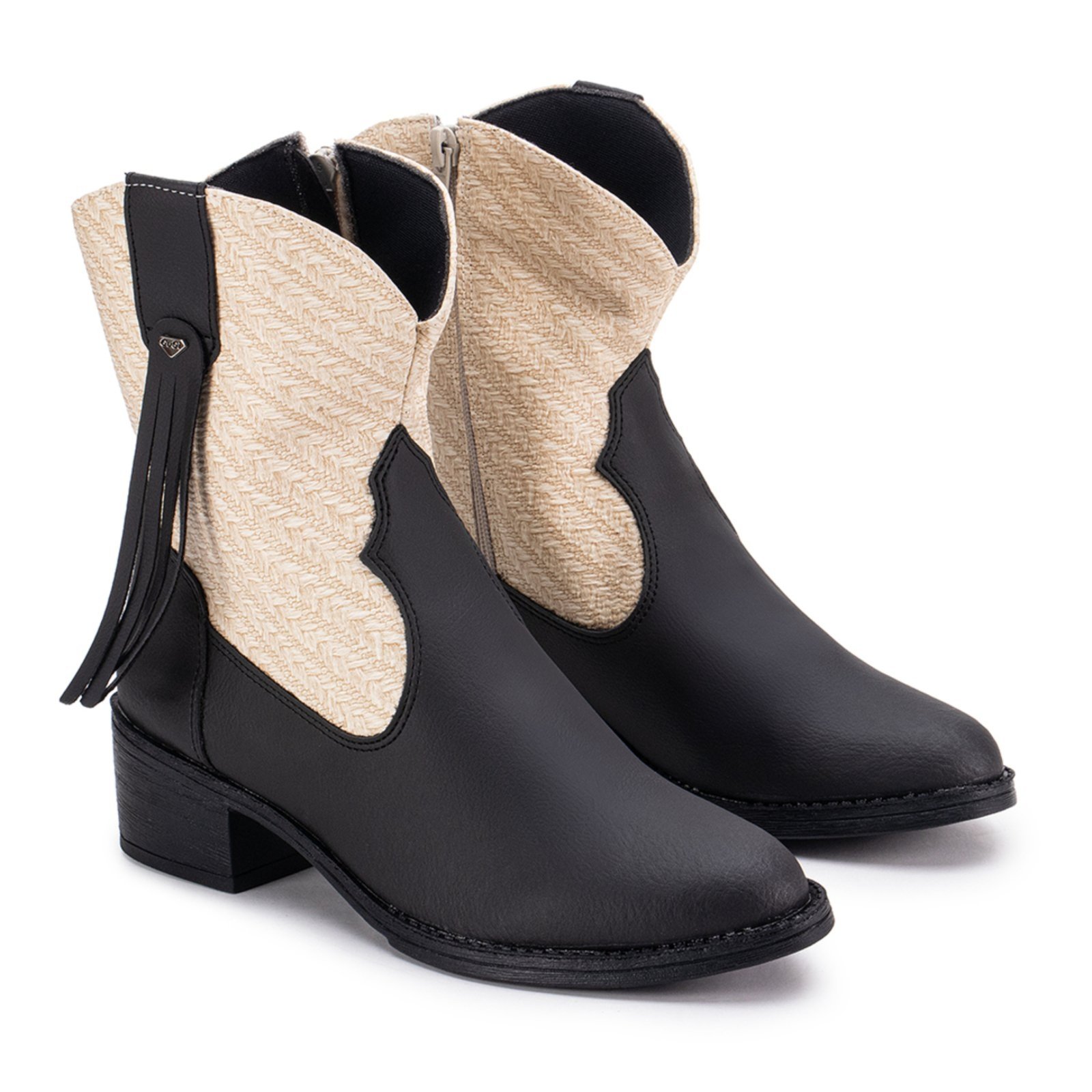 Bota Country Western Com Franja Ultra conforto Feminina IZA Texana Leve Macia Blogueira GuGi 218-GG – Preto/Marfim