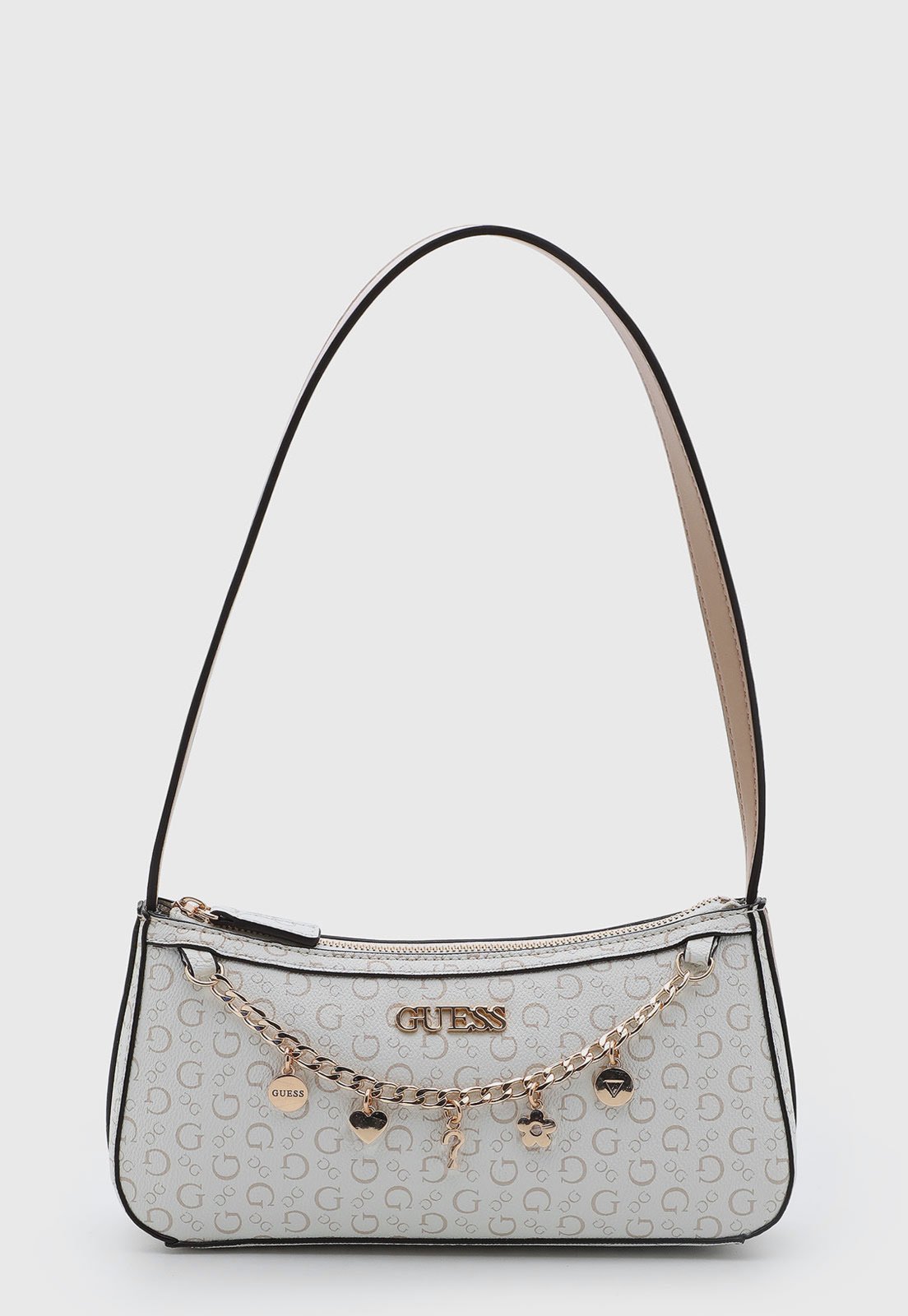 Bolsa Guess Monograma Alça Corrente Branca