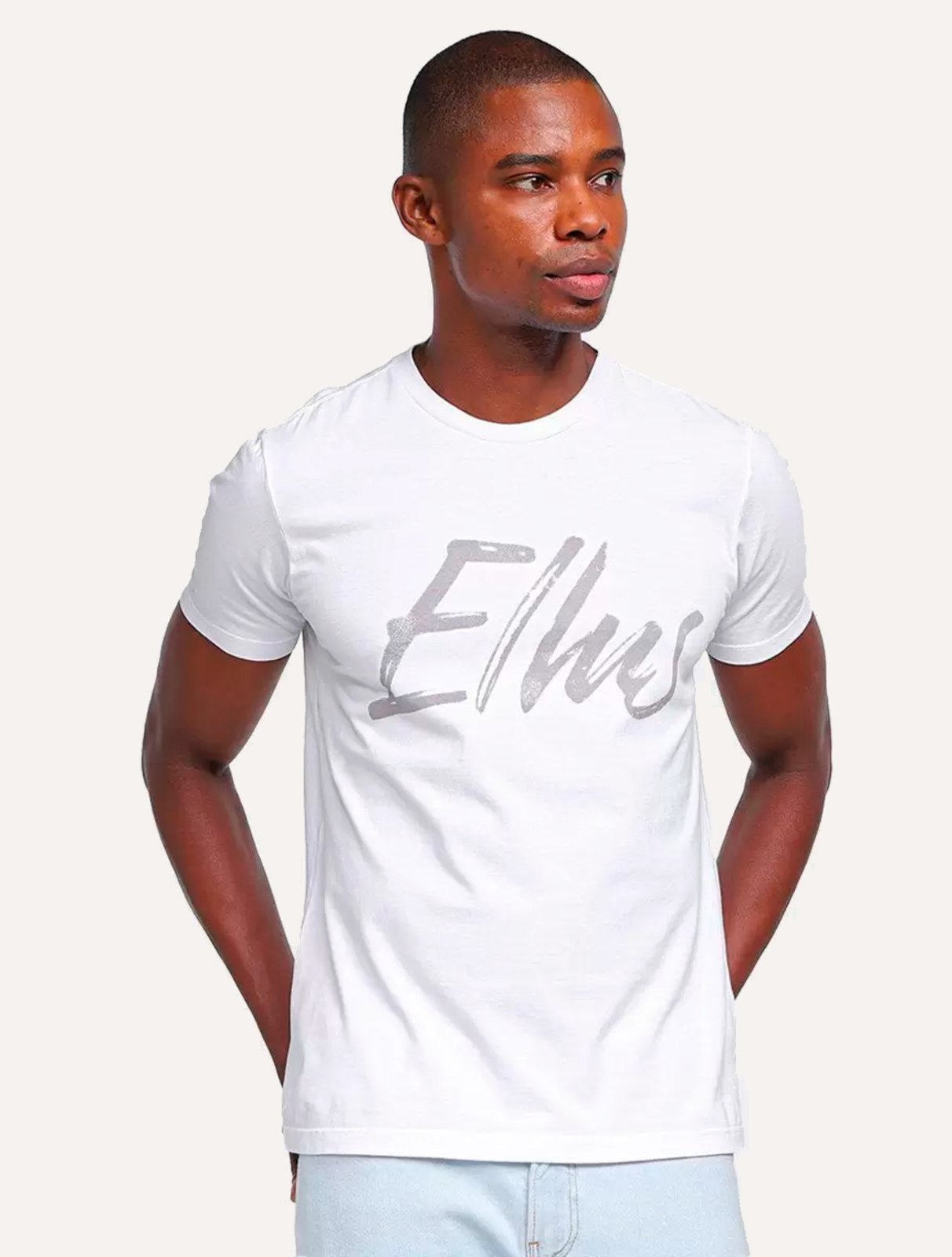 Camiseta Ellus Masculina Maxi Logo Classic Brush Branca