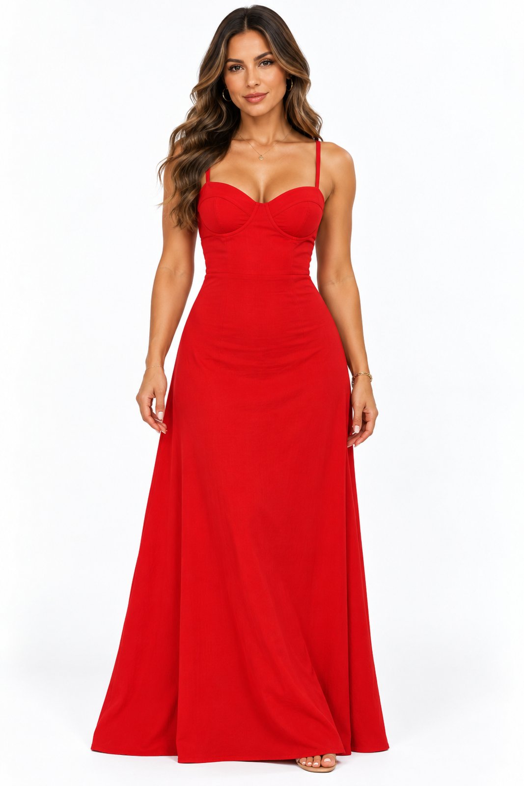 Vestido Longo D Bell Outlet Fashion Alça Fina Vermelho