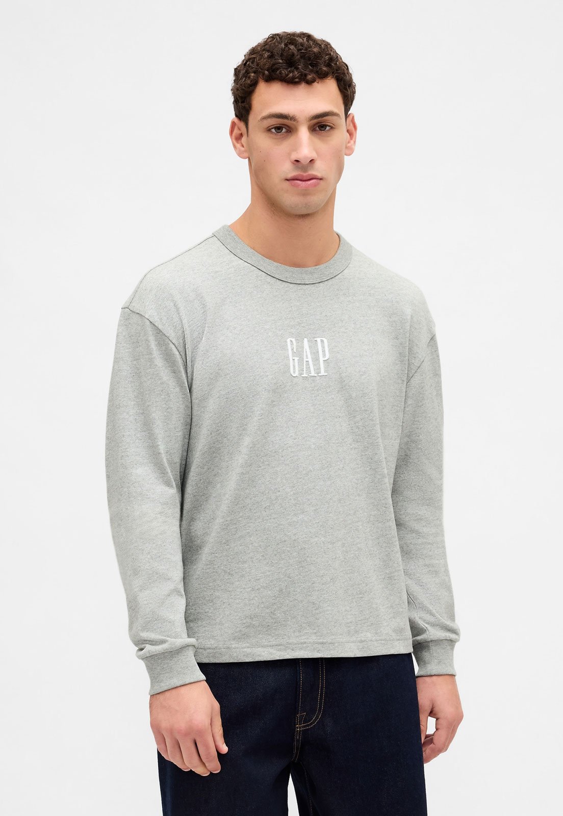 Camiseta Manga Longa Masculina GAP Logo Cinza Claro