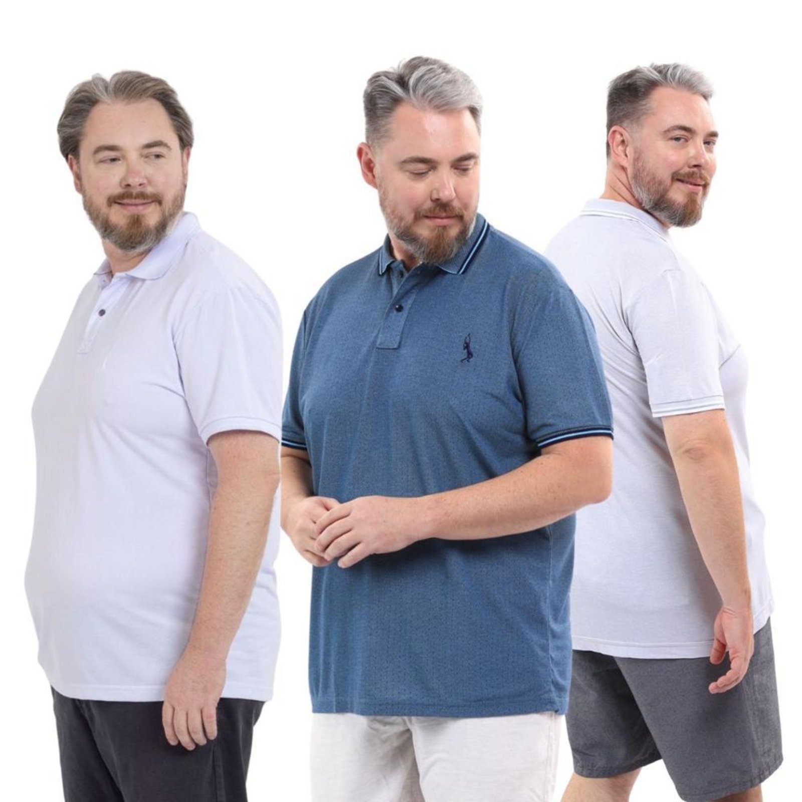 Kit 3 Camisa Polo Plus Masculina Piquet Dia a Dia