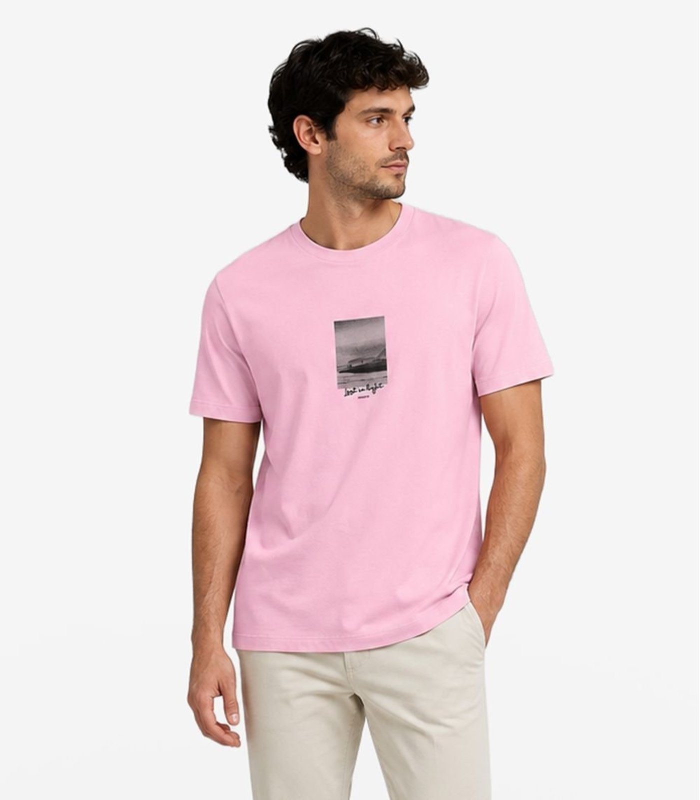 Camiseta Masculina Meia Malha Com Estampa Diametro Rosa