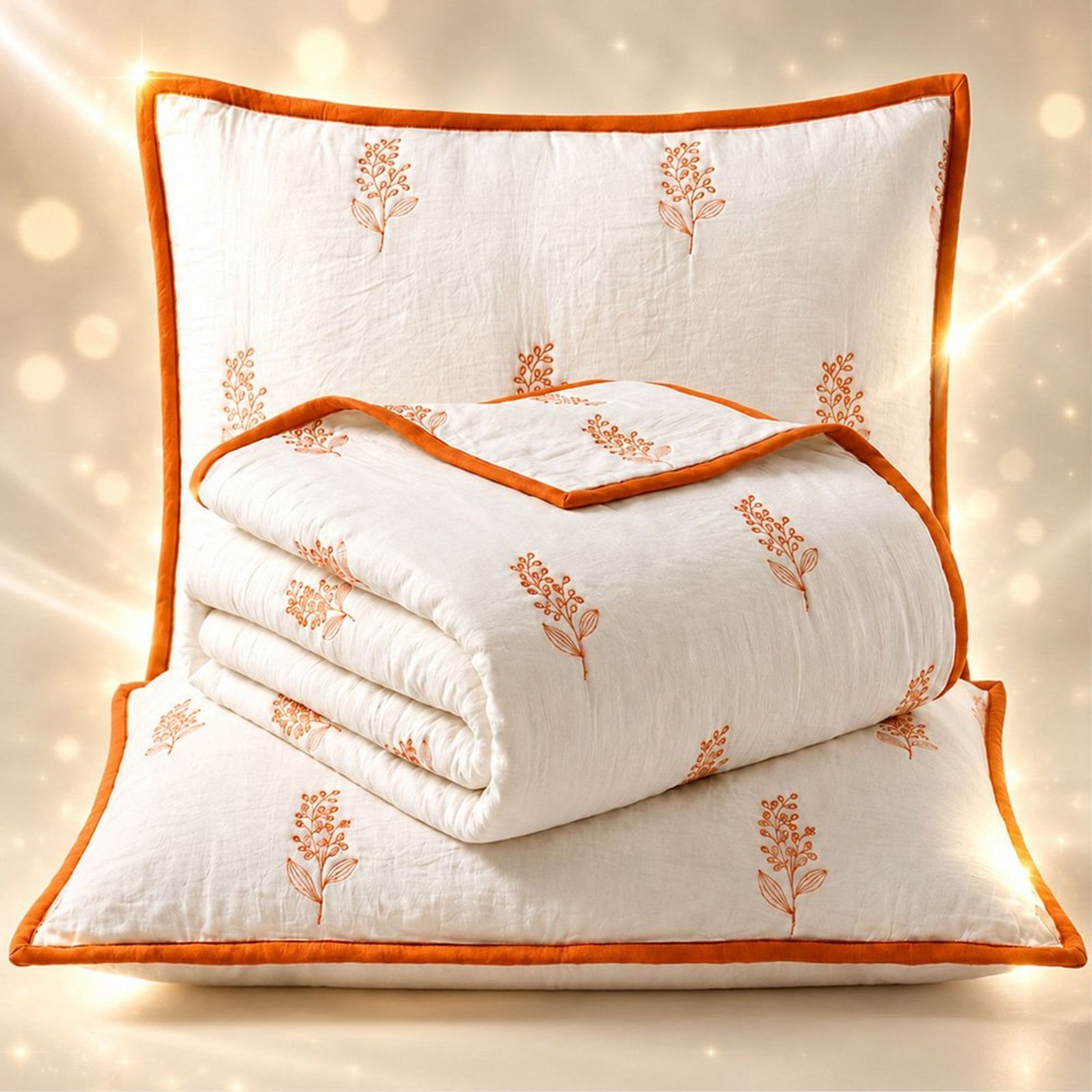Cobre Leito Colcha Parys Bordado King 3 Peças Dupla Face - Laranja