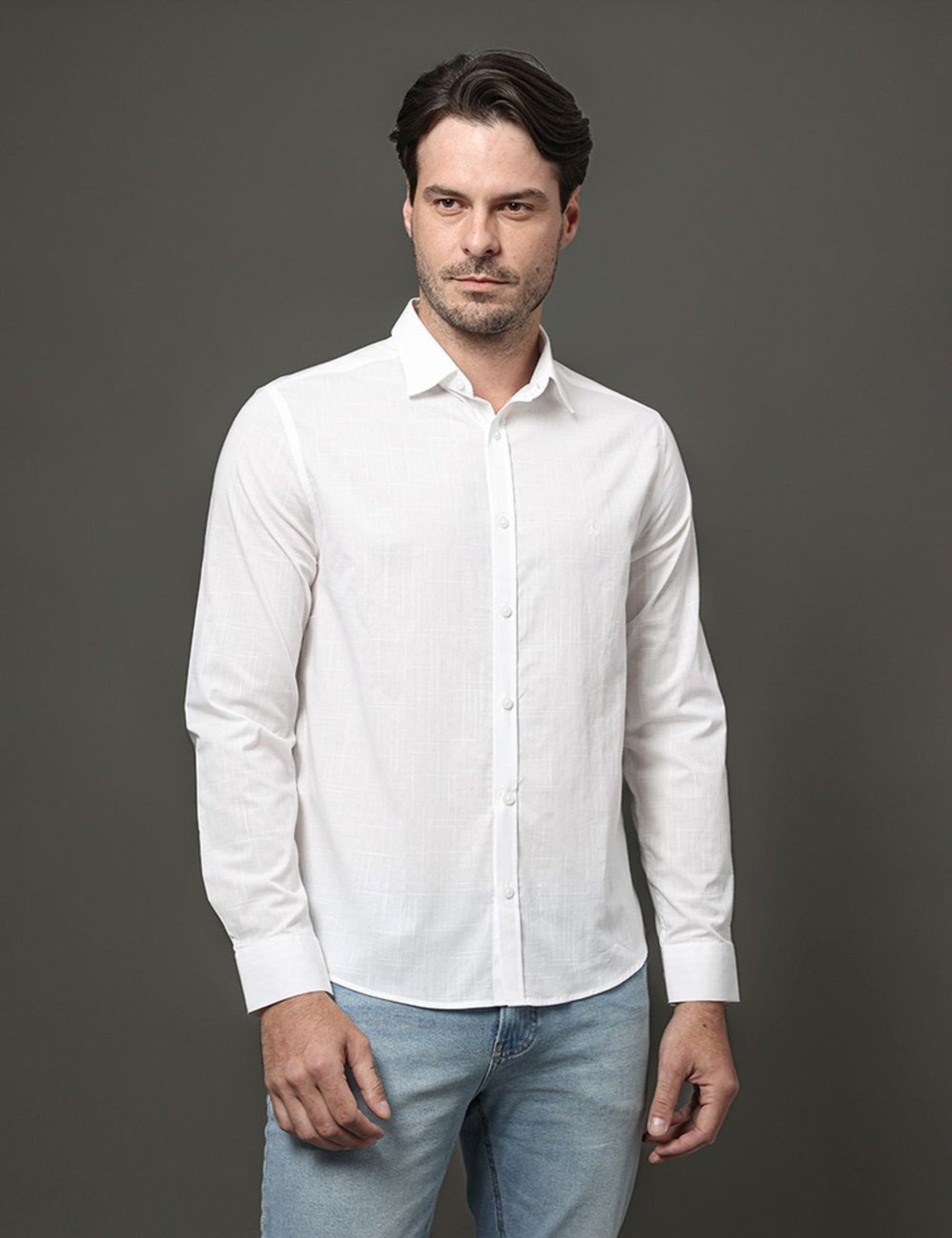 Vista 2 Camisa Masculina Slim Algodão Calvin Klein Calvin Klein Jeans branco Calvin Klein Jeans branco