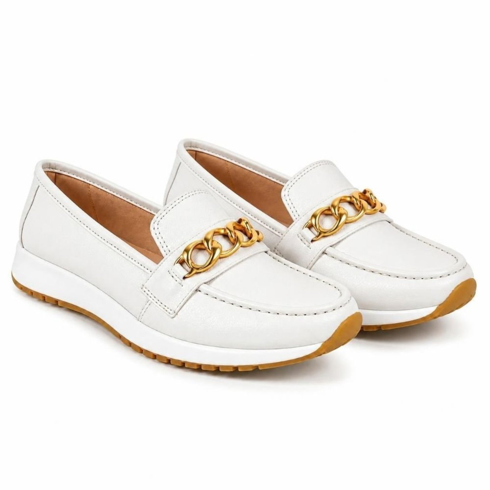Mocassim Feminino Couro Legitimo Casual Calce Facil 201 Branco