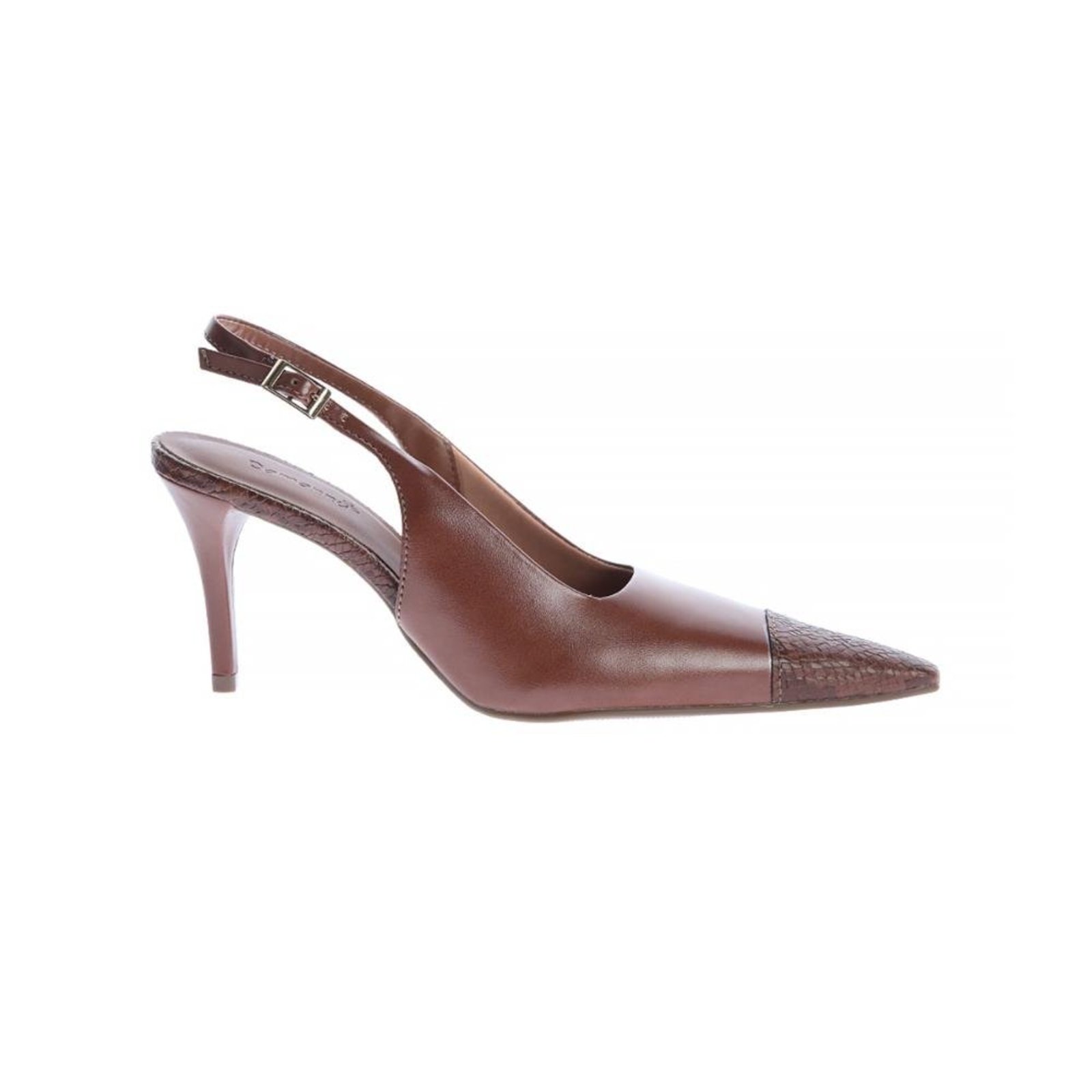 Lilian - Scarpin Slingback Damannu Shoes Caramelo Biqueira Texturizada Caramelo