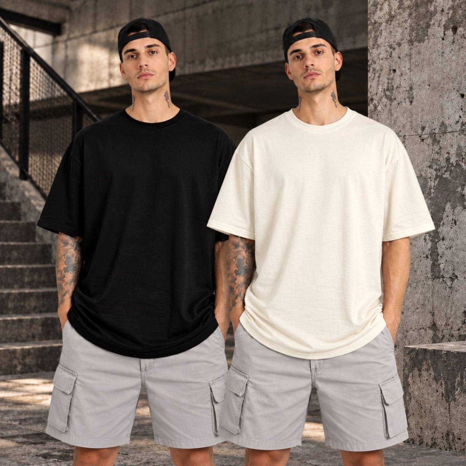 Kit 2 Camisetas Oversized Masculinas Algodão Gola Redonda Academia