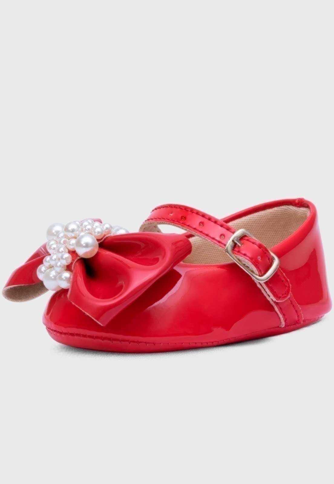 Infantil - Sapatilha Popidi Menina Laço Perola Vermelho