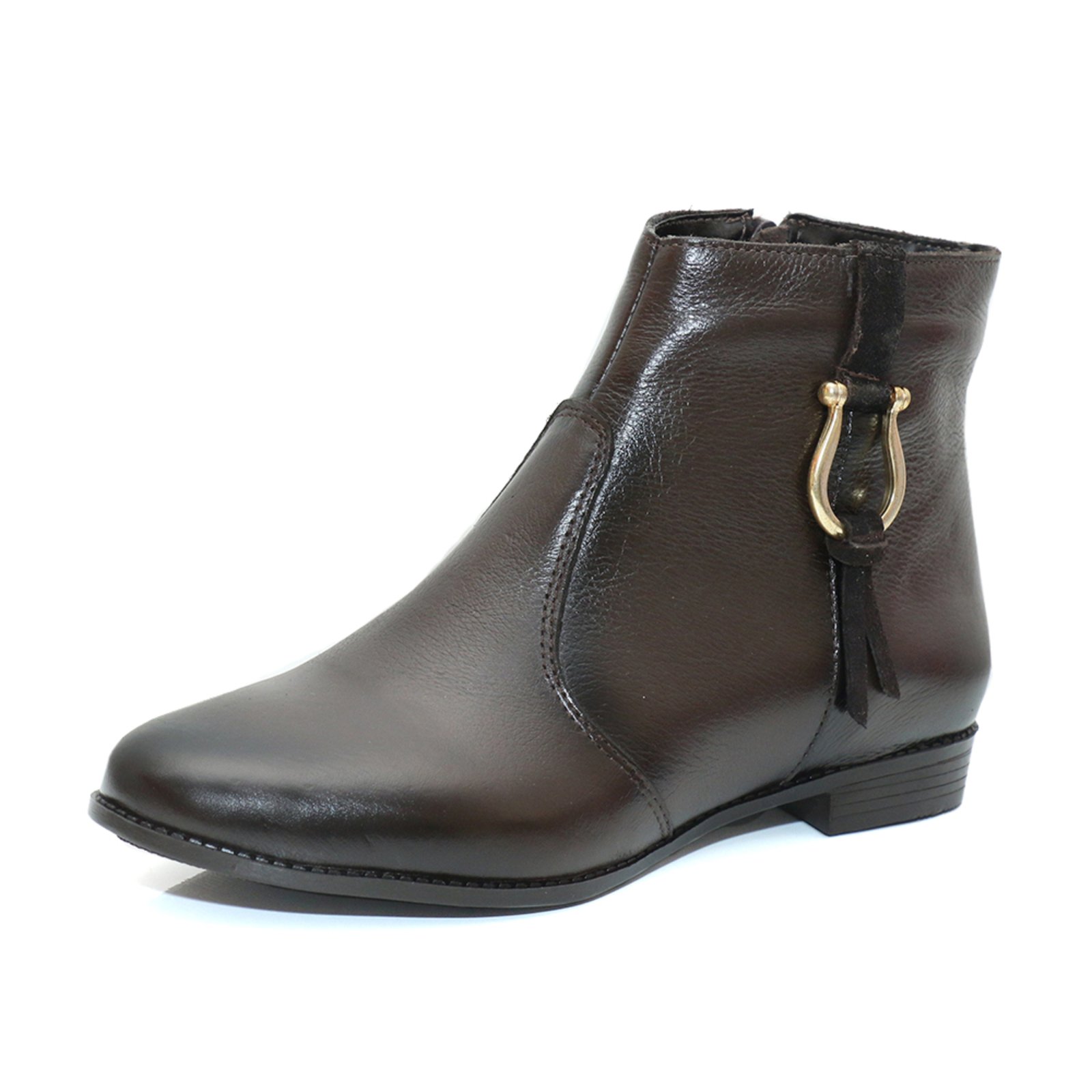 Bota Cano Curto Feminina em Couro Café Fumex Kuento Shoes