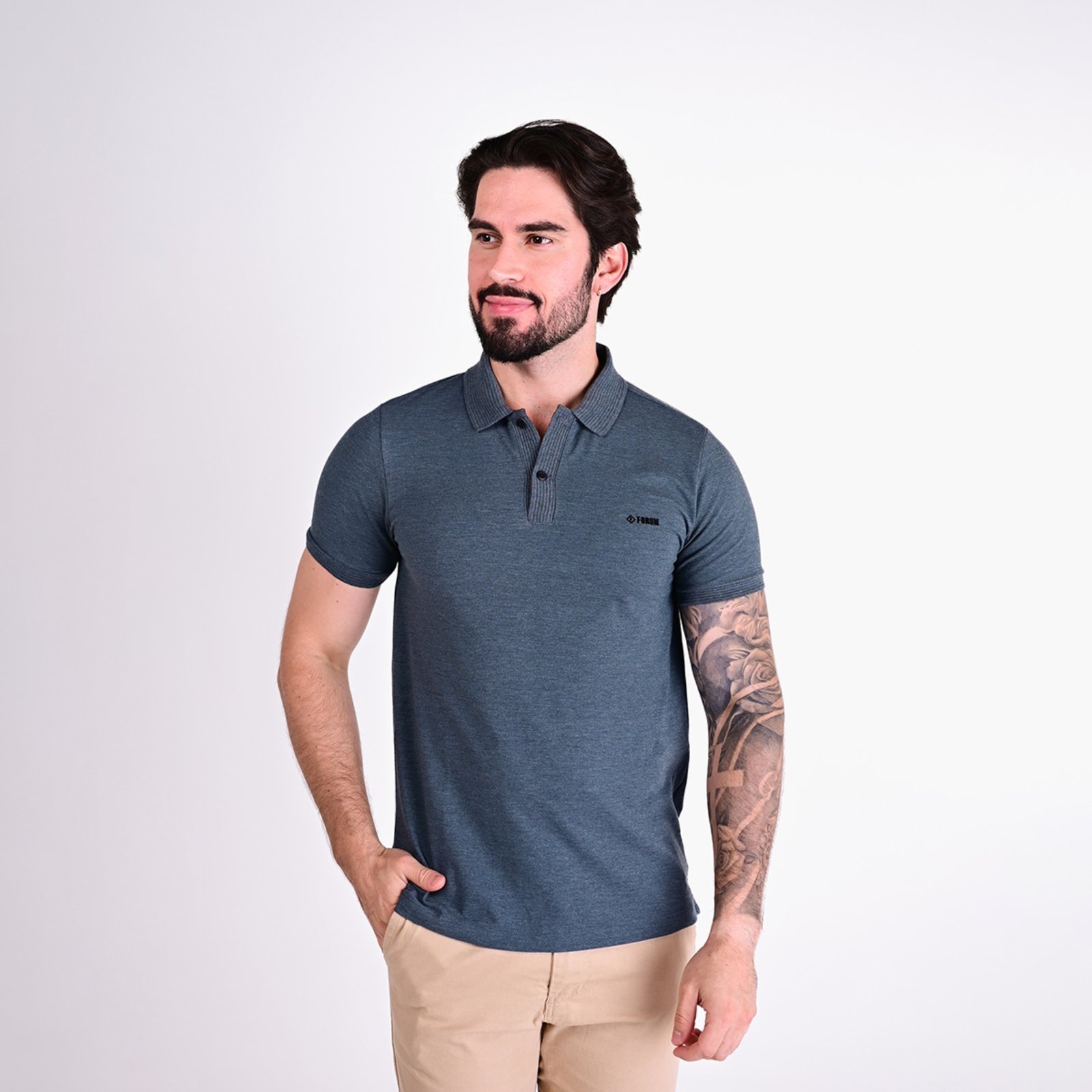 Camisa Polo Forum Texturada Verde Petróleo