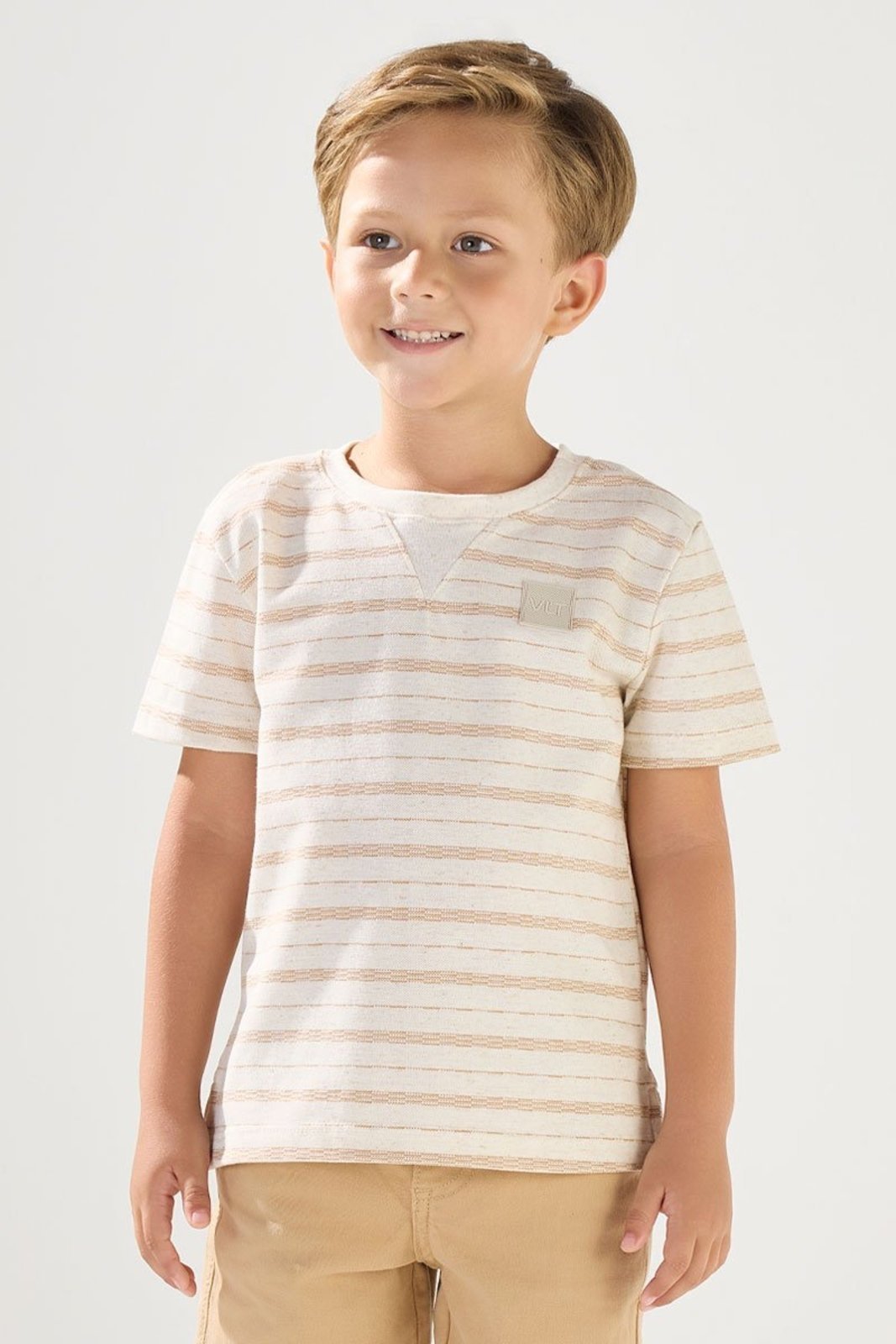 Infantil - Camiseta Listrada em Malha Piquet Off