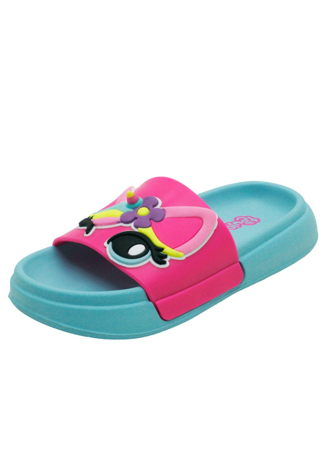 Infantil - Chinelo Slide Plugt Floquinho Unicórnio 3D Menina Pink Fluor
