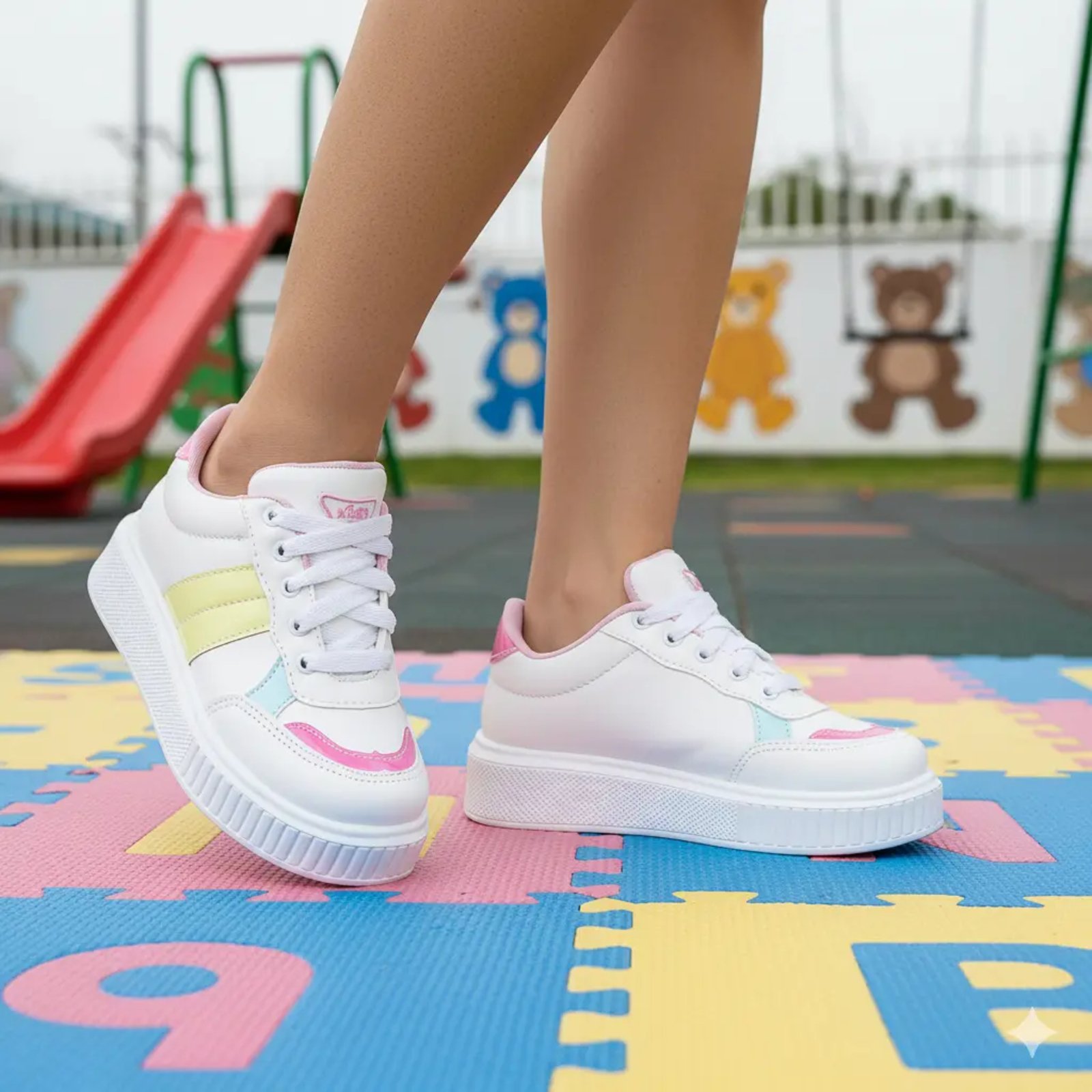 Infantil - Tênis Casual Feminino Meninas NilQi Juliette Colorido Confortável Macio Branco