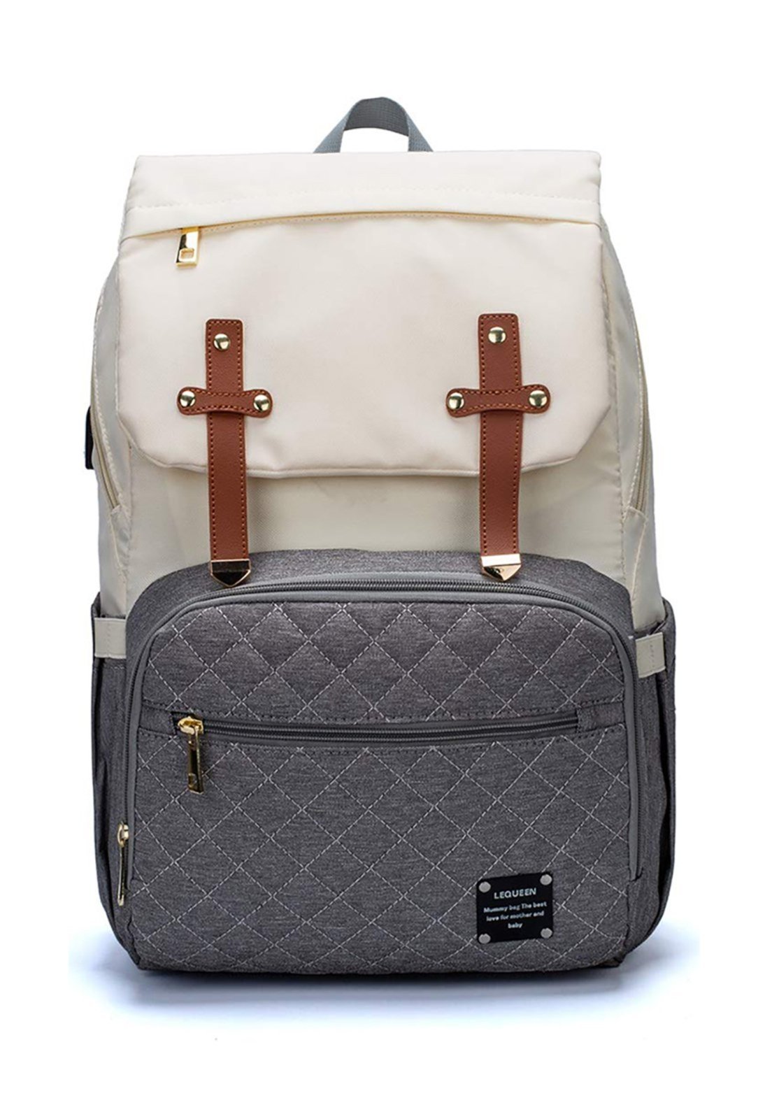 Mochila Bolsa Lequeen Maternidade Com Bolso Térmico Bege/Cinza