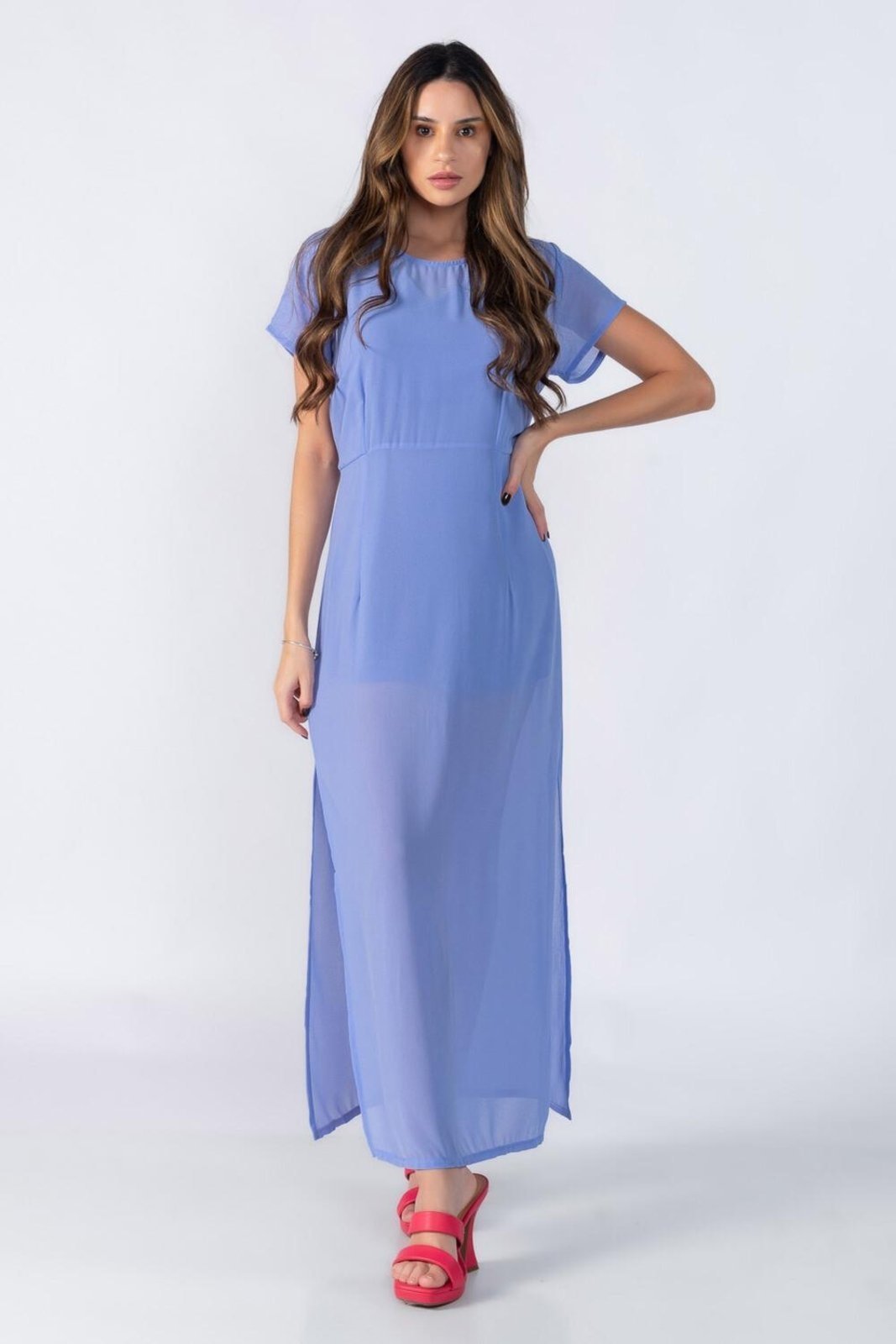 Vestido longo manga com fenda Roxo