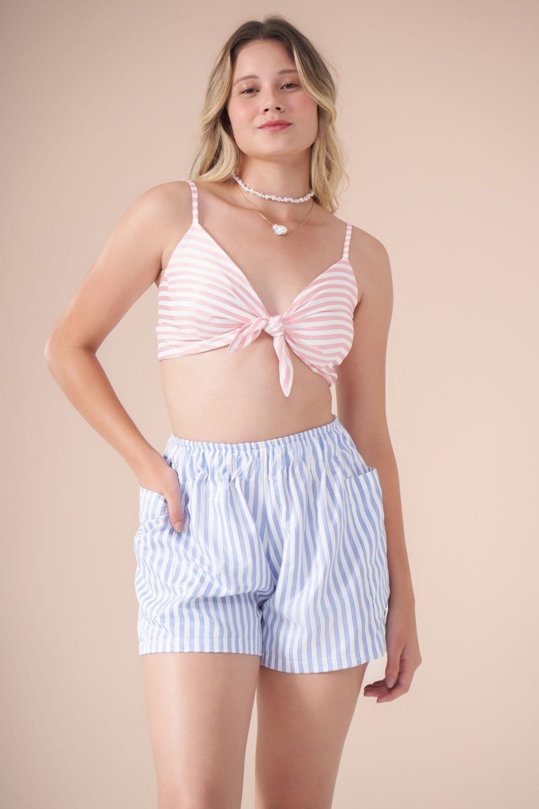 Conjunto summer listrinhas composê rosa-azul Suntime