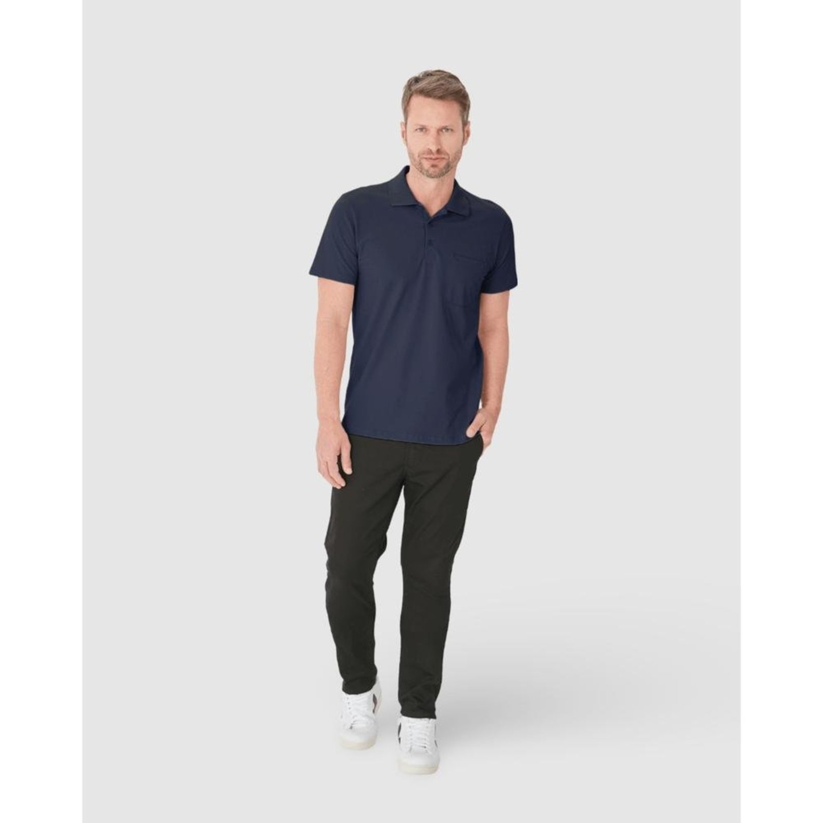 Camisa Polo Básica Masculina Gola Esporte E Bolso Piquet Stretch