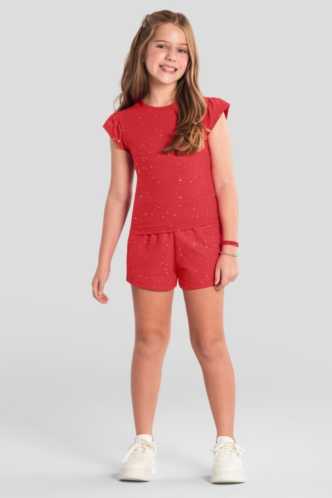 Infantil - Shorts menina em moletinho brilho Brandili Vermelho
