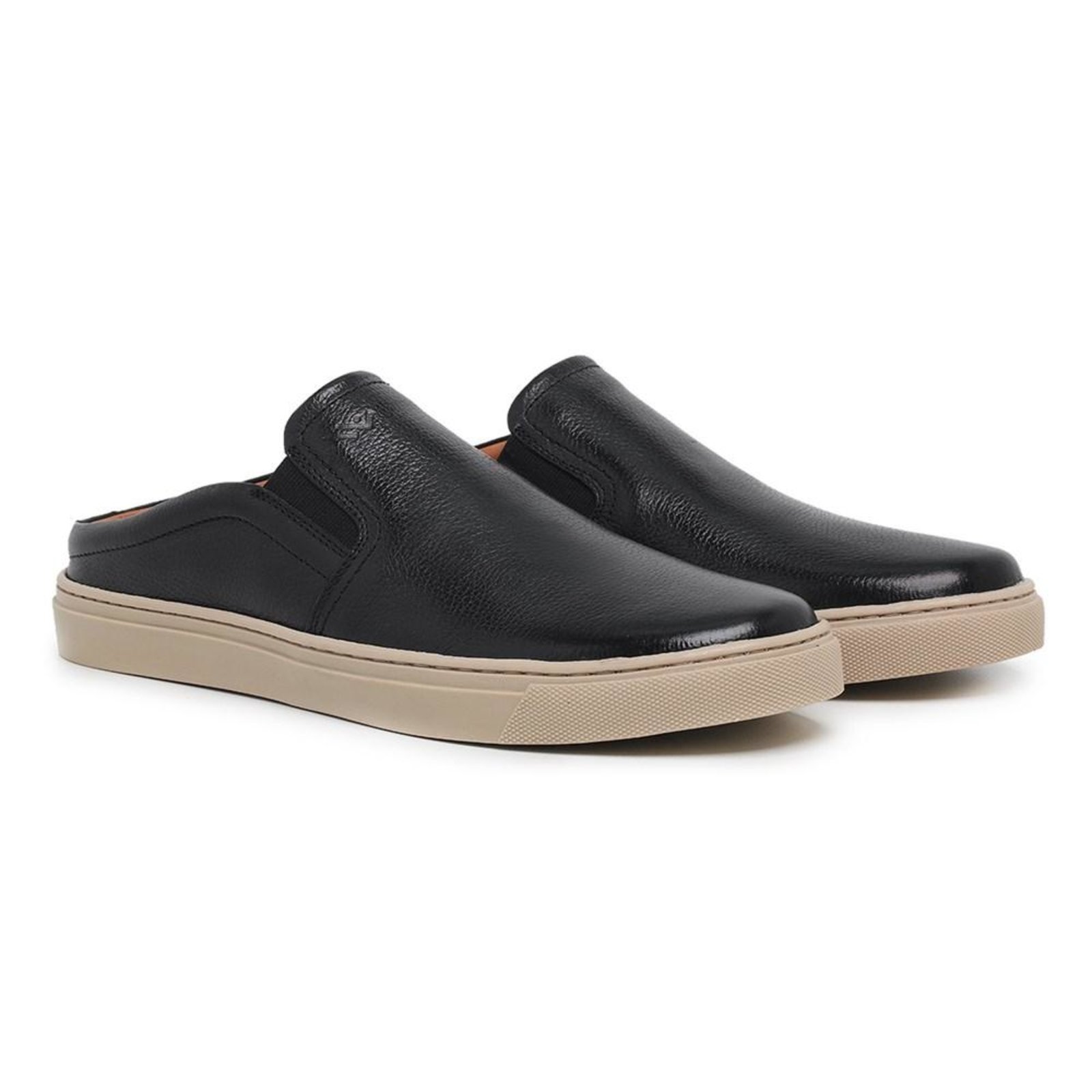 Tênis Masculino Mule Couro Calce Fácil Confortável Casual Marrom 37 Preto