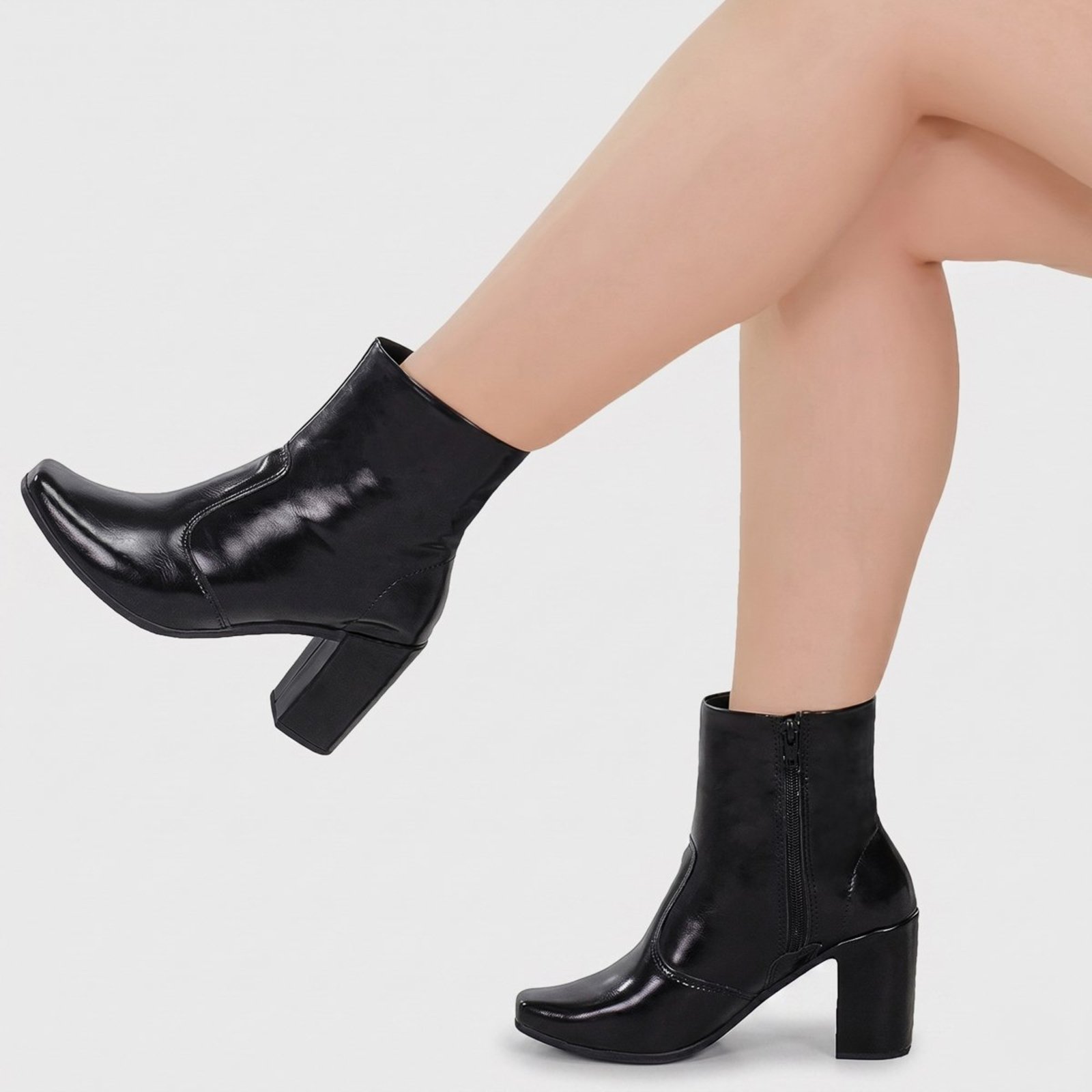 Bota Feminina Salto Alto Shekinah Cano Curto Ziper Lateral Moda Preto