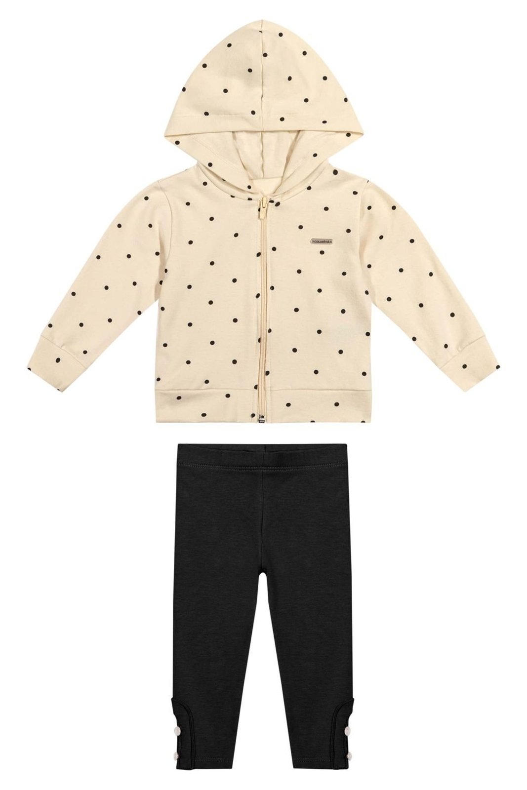 Infantil - Conjunto Menina Poá Com Capuz Colorittá Bege