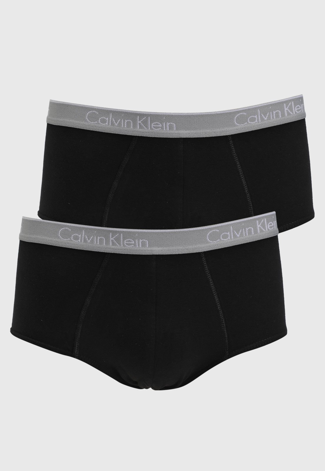 Kit 2pçs Cueca Calvin Klein Underwear Slip Logo Preto