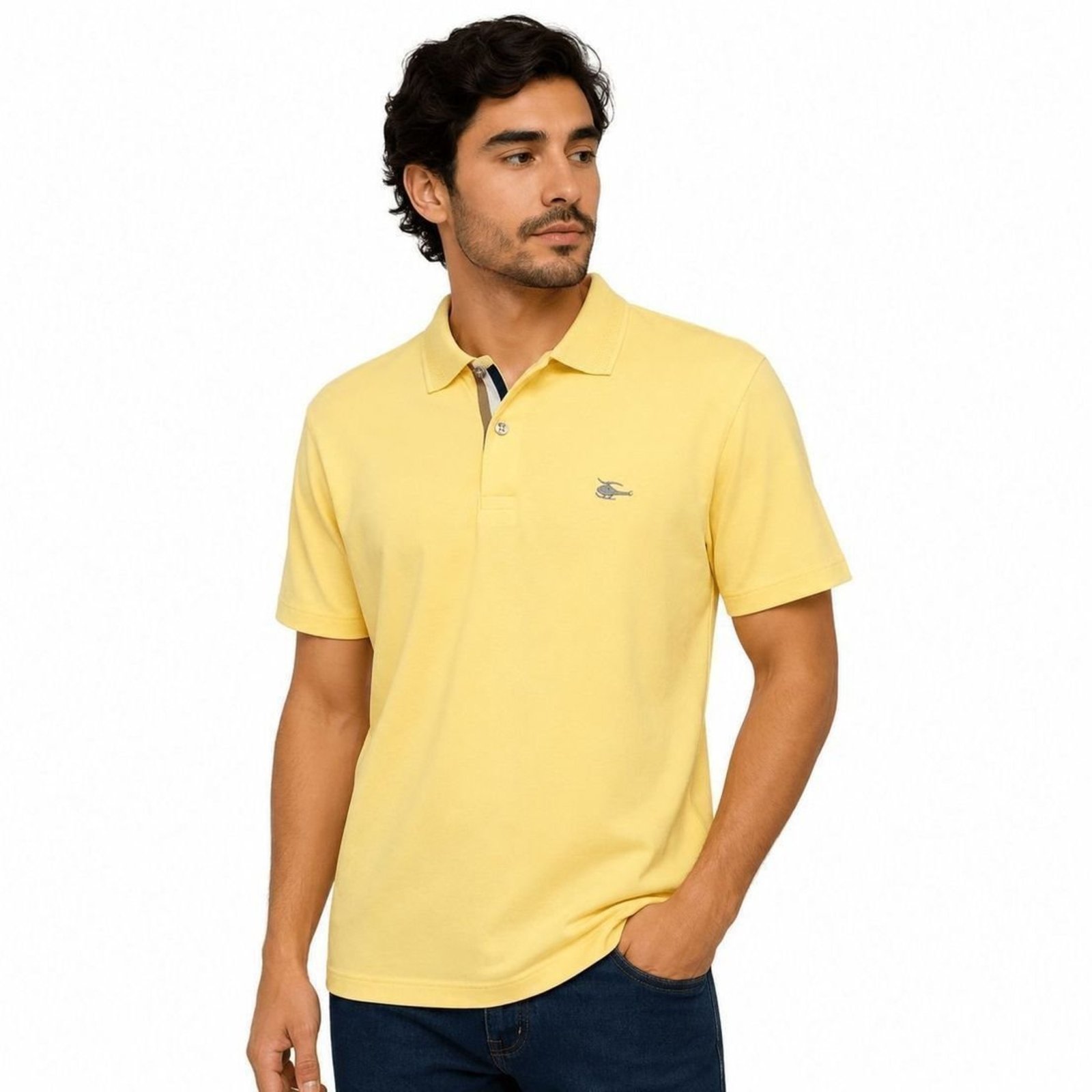 Camisa Polo Masculina Sallo Slim Fit Pérgula Amarela 0084 - Amarelo - Sallo