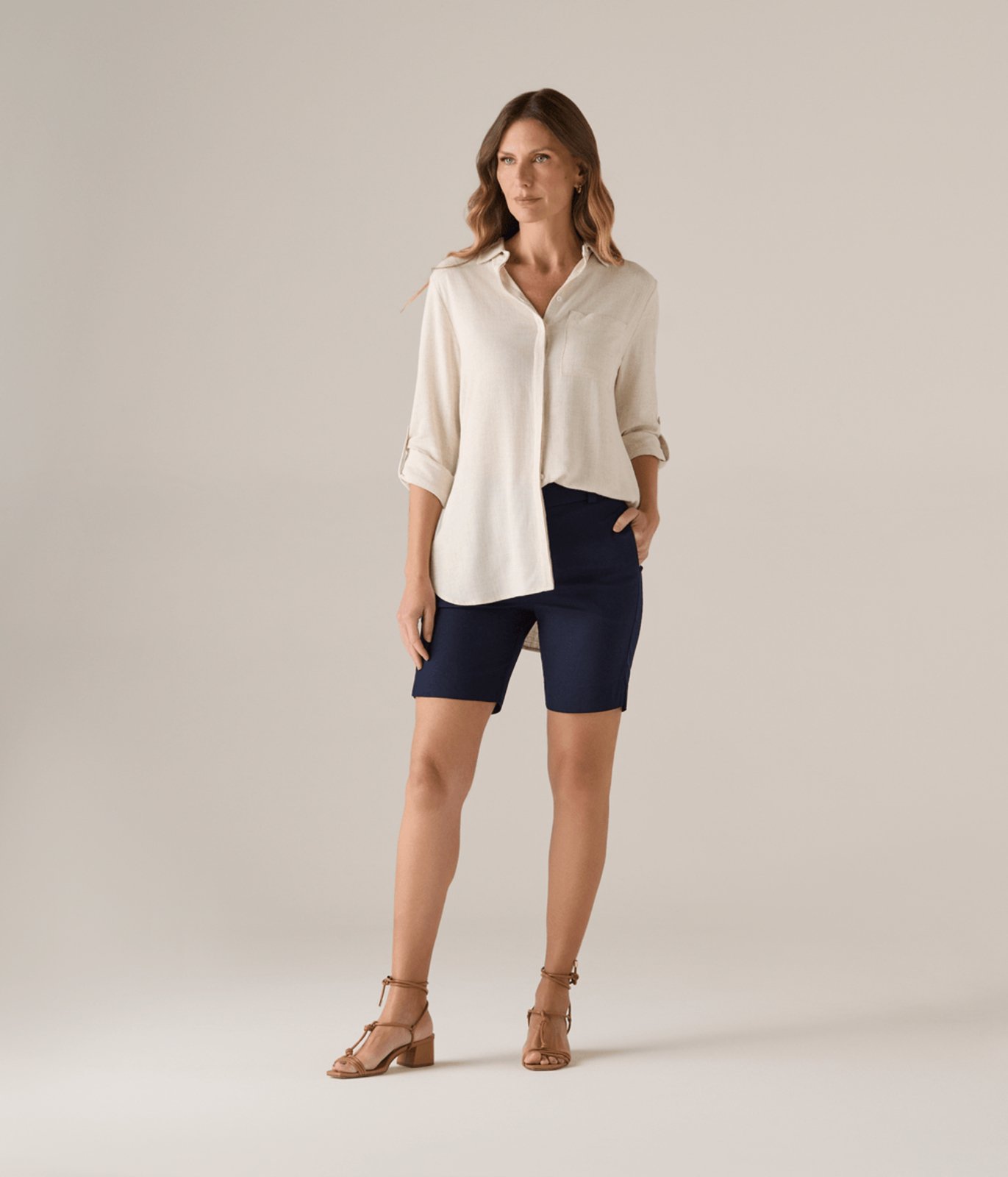 Bermuda Makenji Media Feminina Azul Marinho