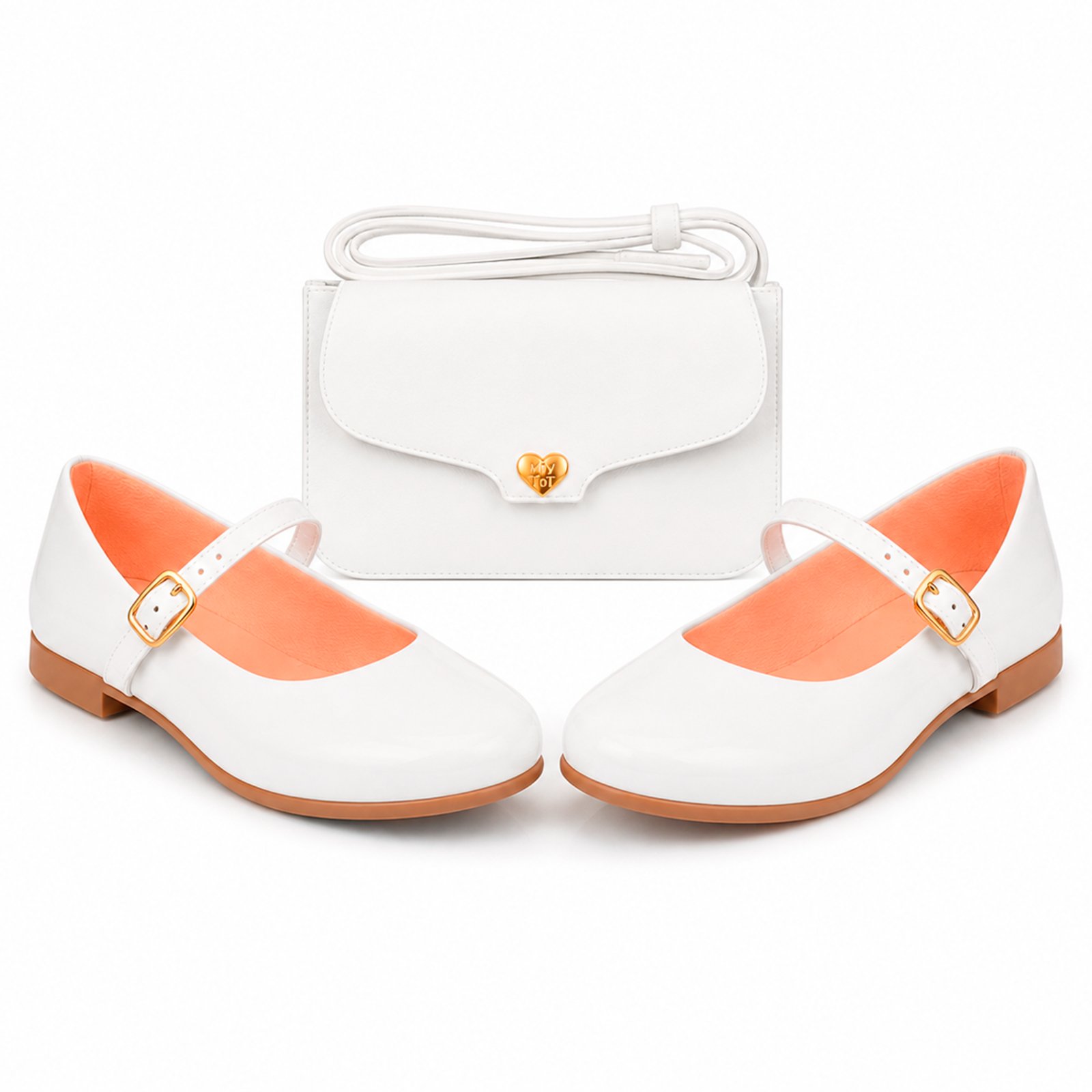 Infantil - Kit Sapatilha Branca Social Menina com Bolsa Lateral de Ombro Pepite