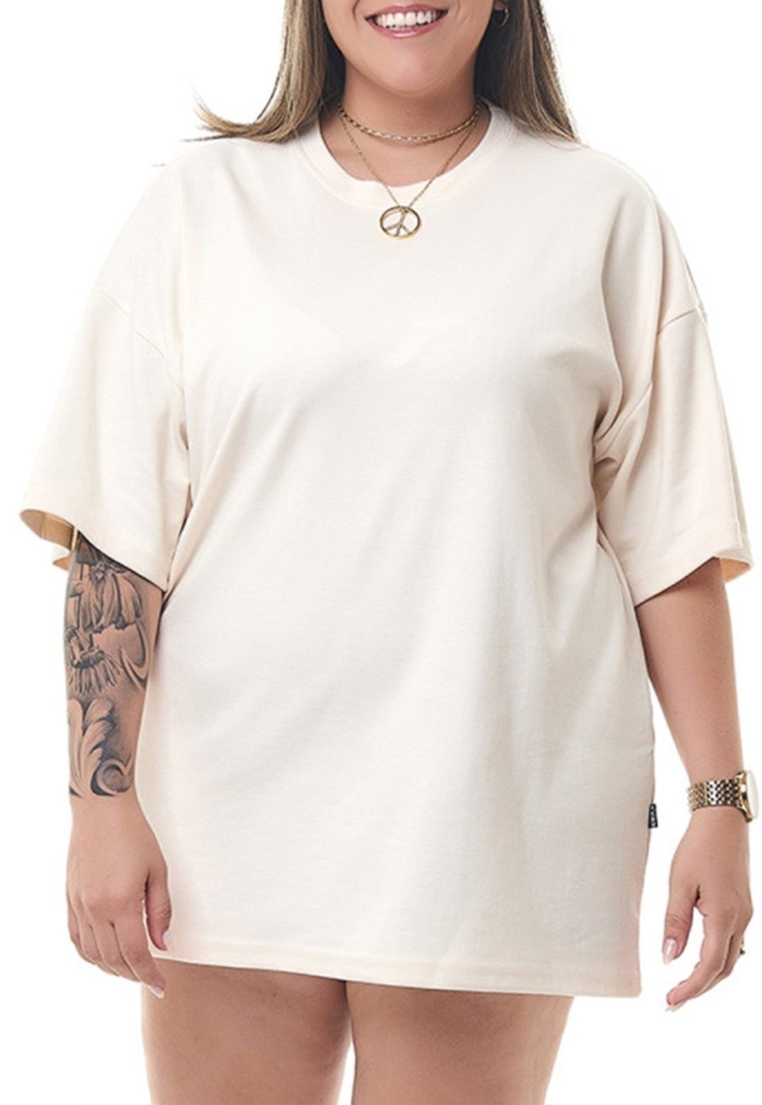 Camiseta Grande Blusa Academia Fitness Feminina Oversized Camisa streetwear Over Lisa Off White
