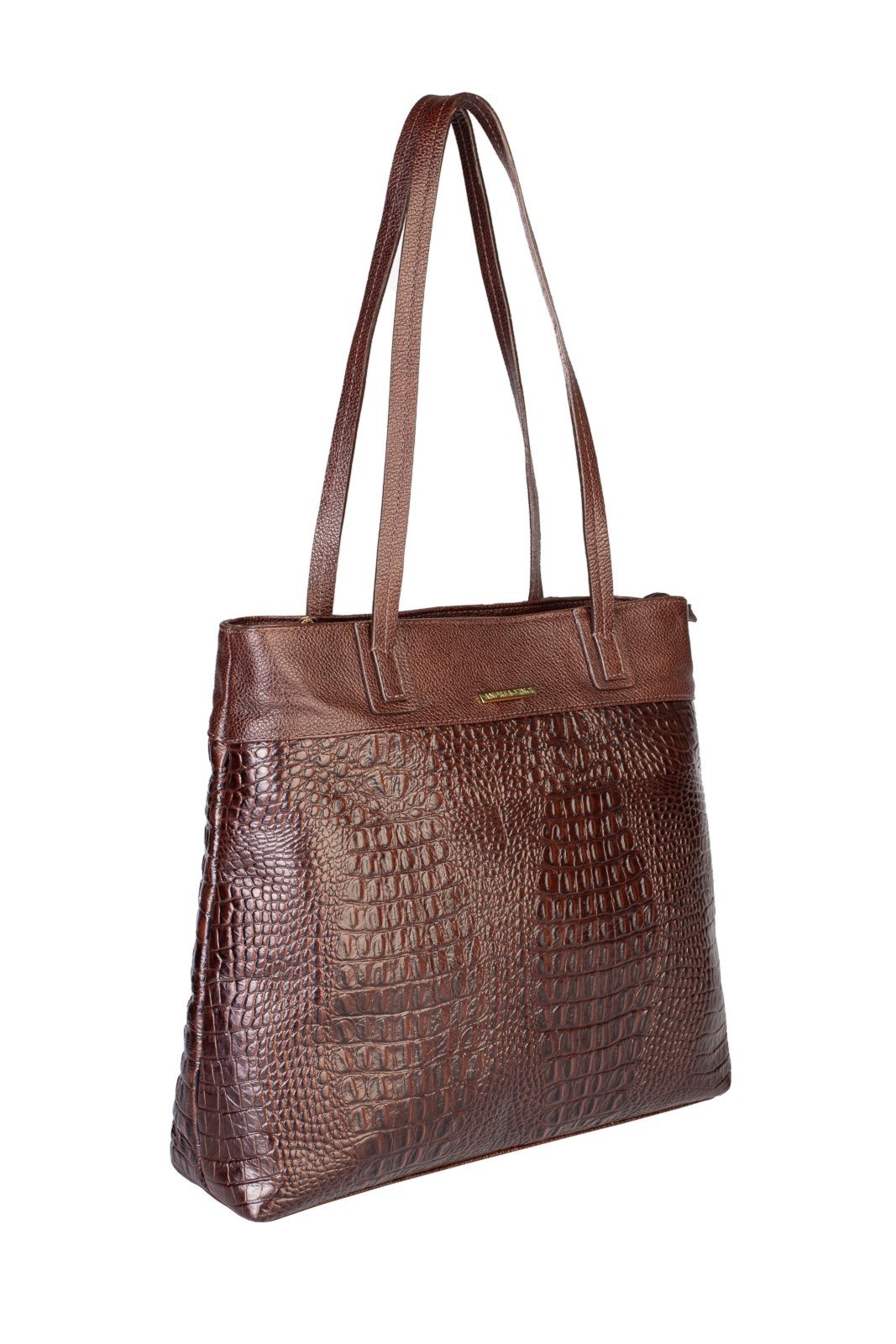 Vista 3 Bolsa de couro croco Abigail Andrea Vinci café Andrea Vinci café