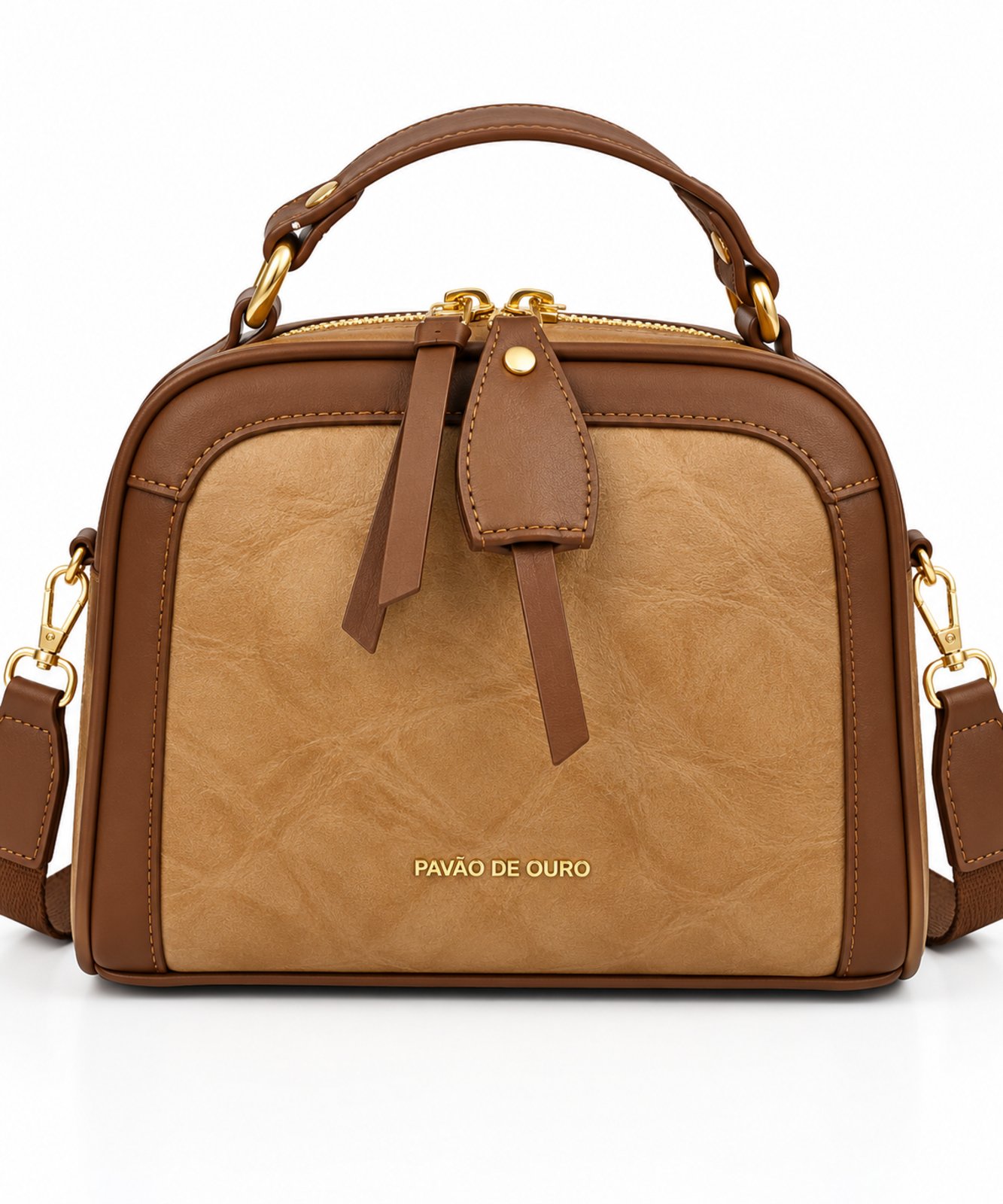 Bolsa Baú Transversal D Bell Outlet Fashion Bege