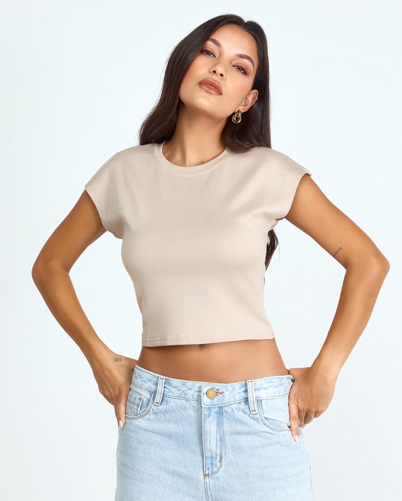 Blusa Cropped Feminina Premium 90303 Bege Consciência