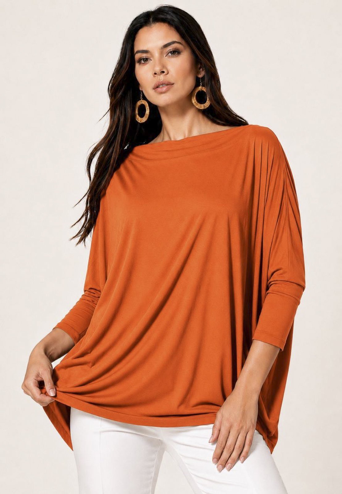 Blusa Ampla Amazonia Vital Malha Morcego Manga Longa Laranja