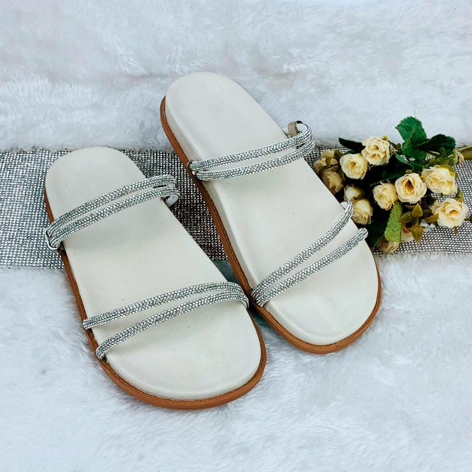 Papete Feminina Sandàlias De Tiras Conforto Do 33 Ao 40 BRK01 Branco