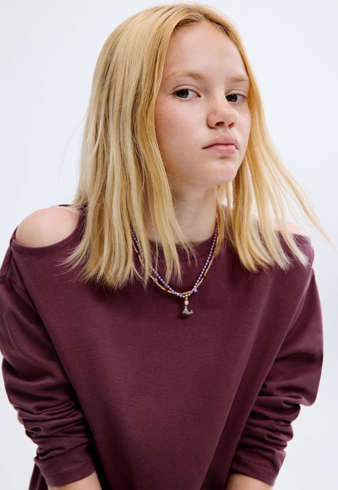 Infantil - Blusa MANGO Cropped Manga Longa Vinho