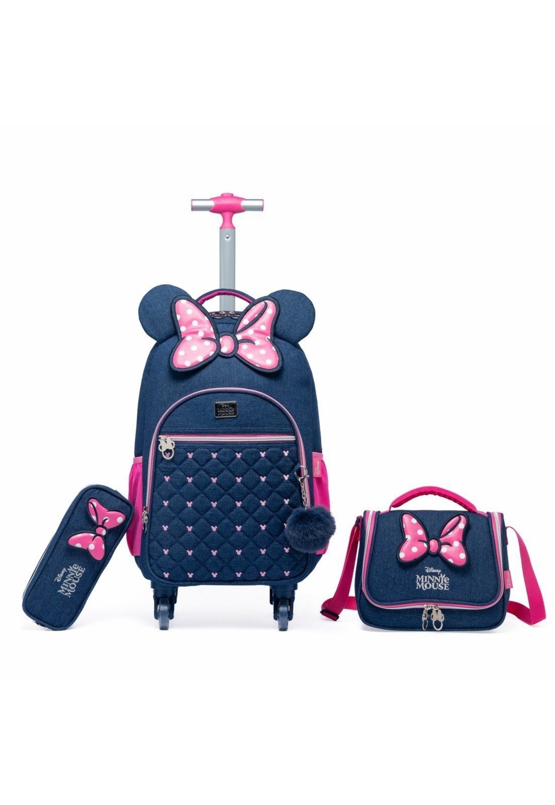 Infantil - Kit Mochila Lancheira Estojo Minnie Disney Menina Escolar Espaçosa Resistente