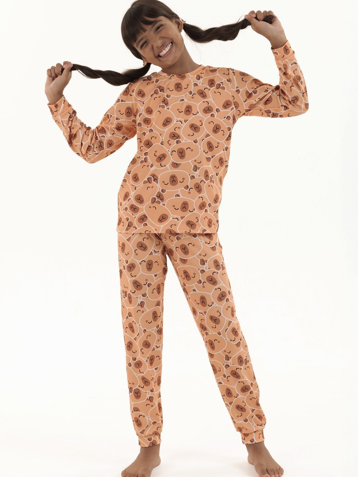 Pijama Longo de Inverno Menina em Suede Cap-Invasão 4 a 16 anos