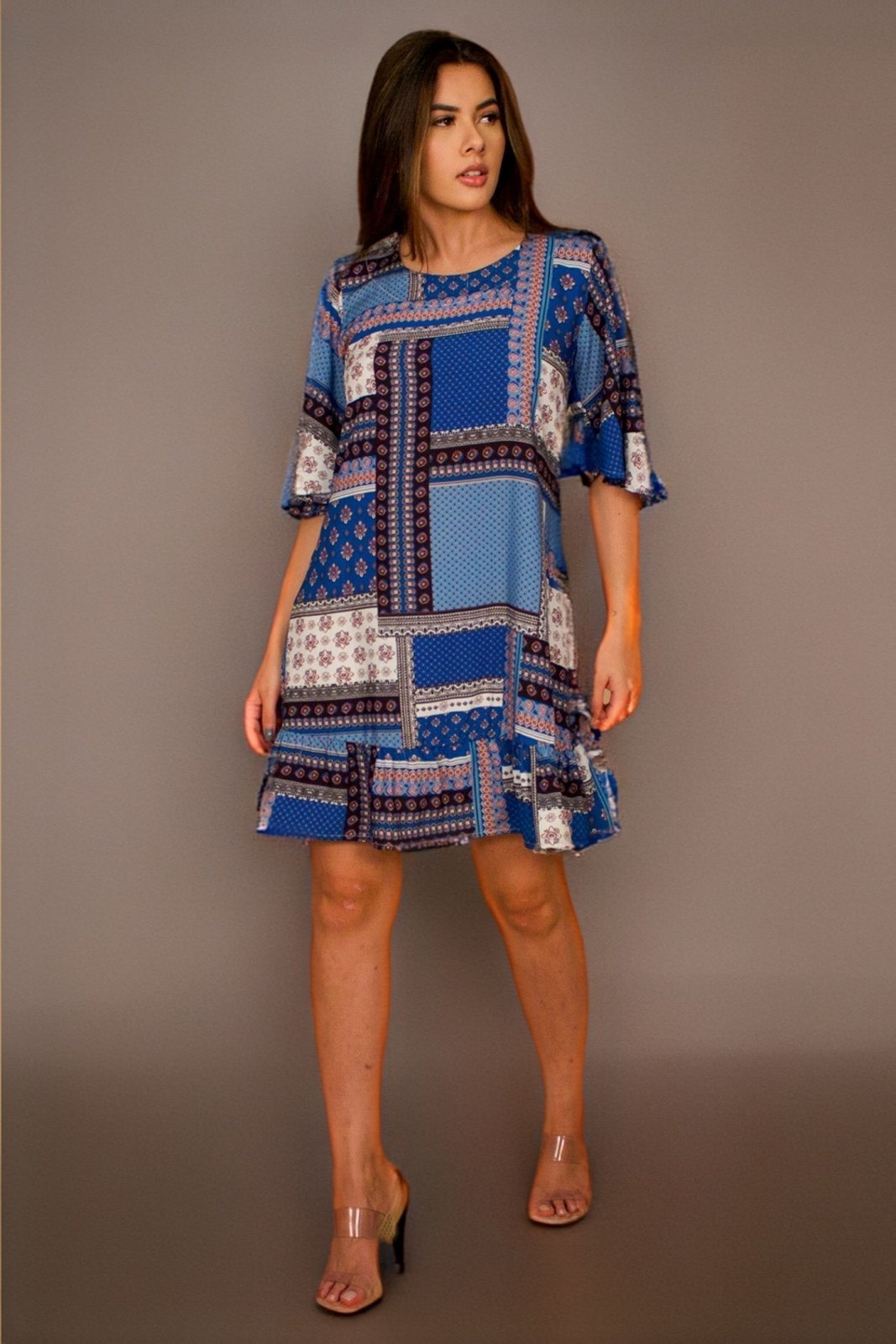 Vestido Curto Viscose Estampa Blue Baby